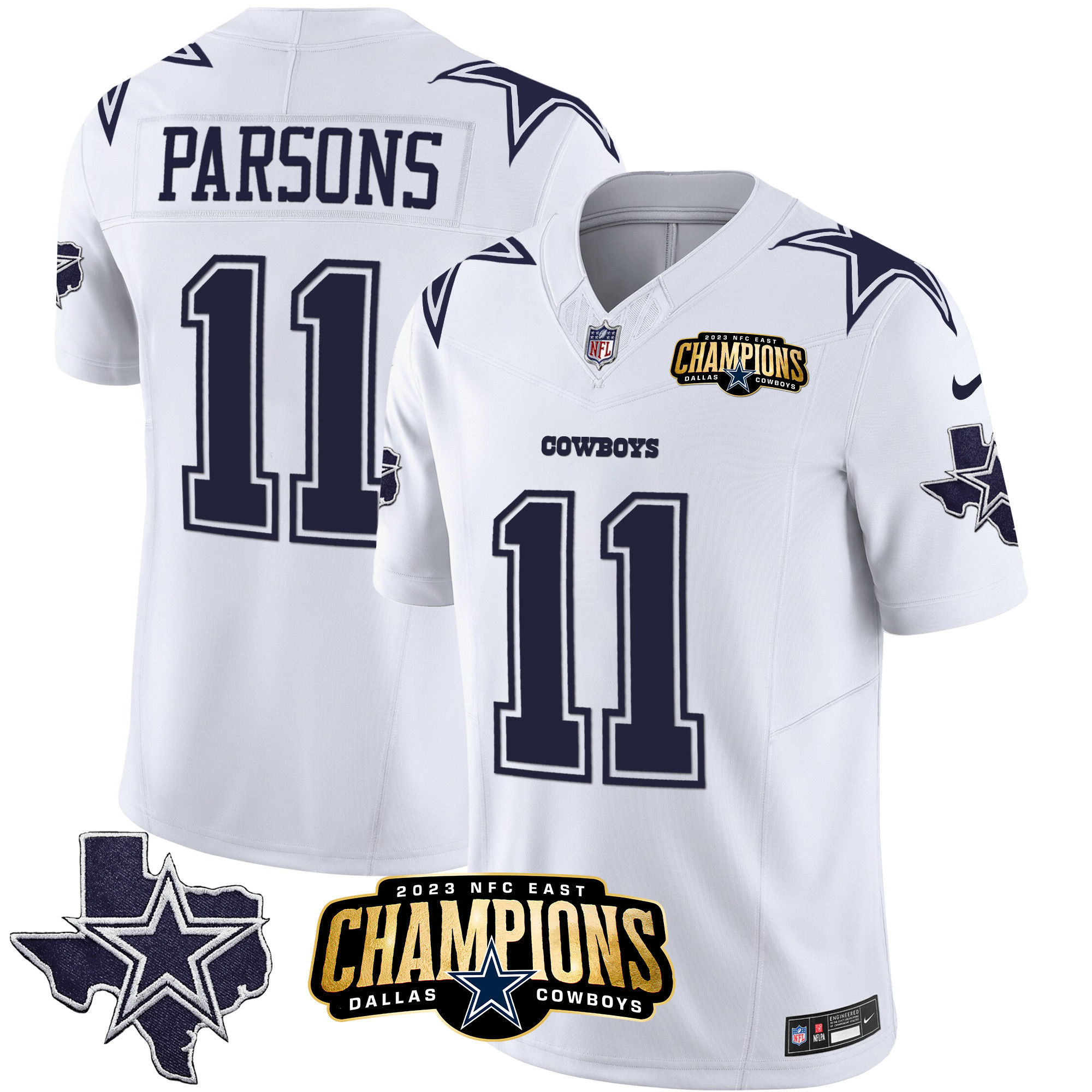 Micah Parsons Men's Dallas Cowboys 2023 NFC East Champions Patch Vapor White Jersey - All Stitched 