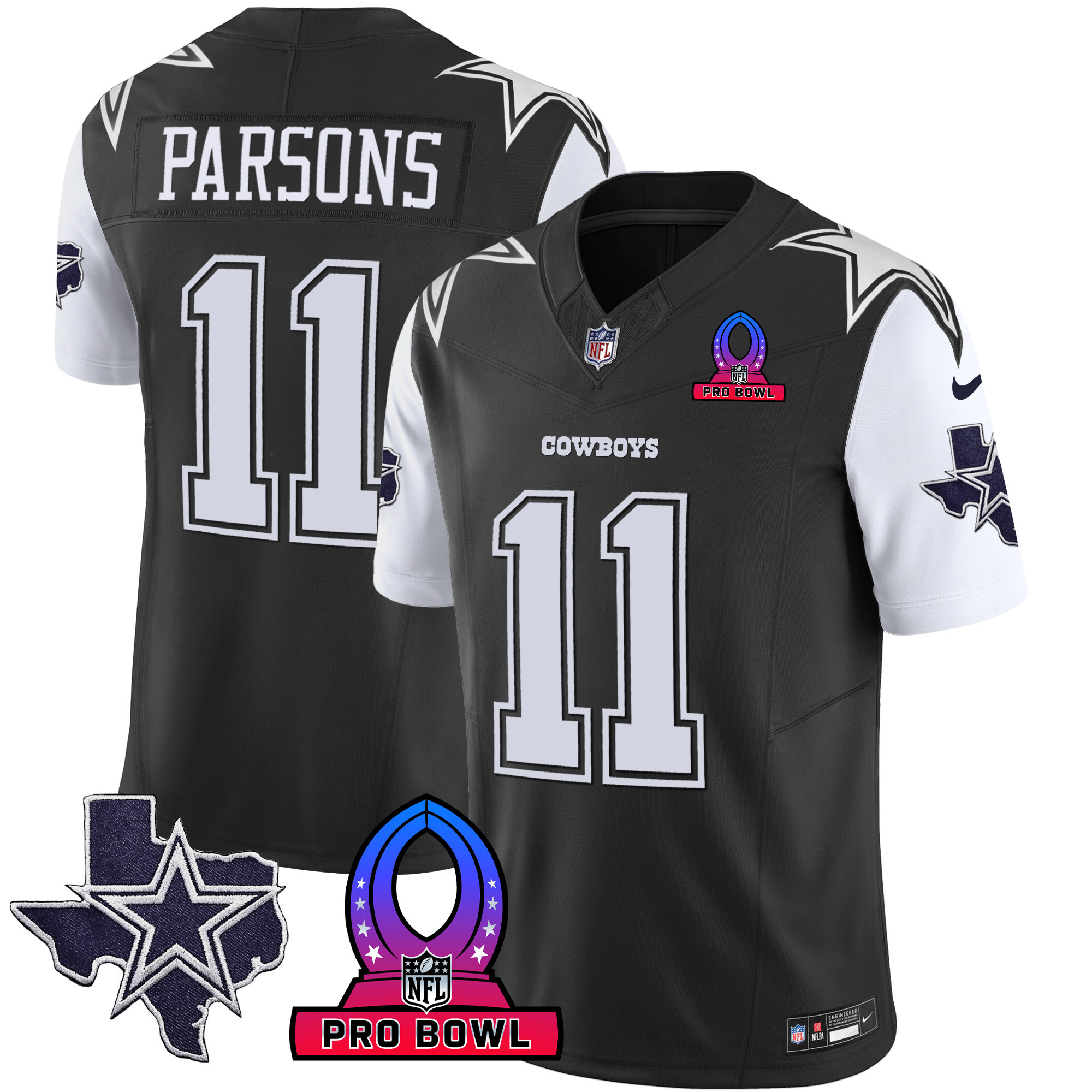 Micah Parsons Men's Dallas Cowboys 2024 Pro Bowl Patch Vapor Black Jersey - All Stitched 