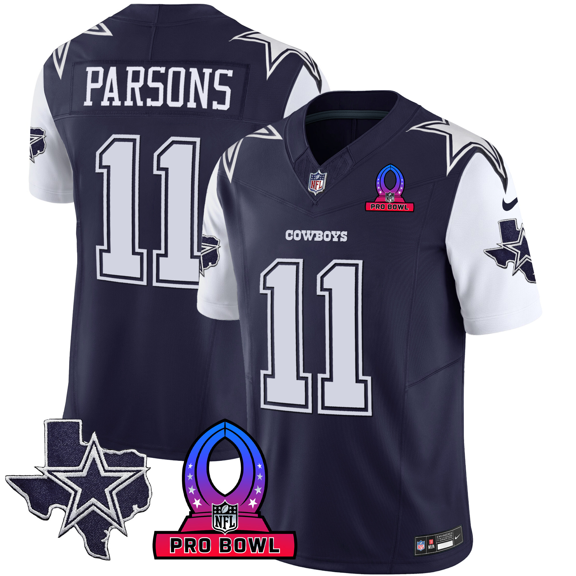Micah Parsons Men's Dallas Cowboys 2024 Pro Bowl Patch Vapor Navy Jersey - All Stitched 