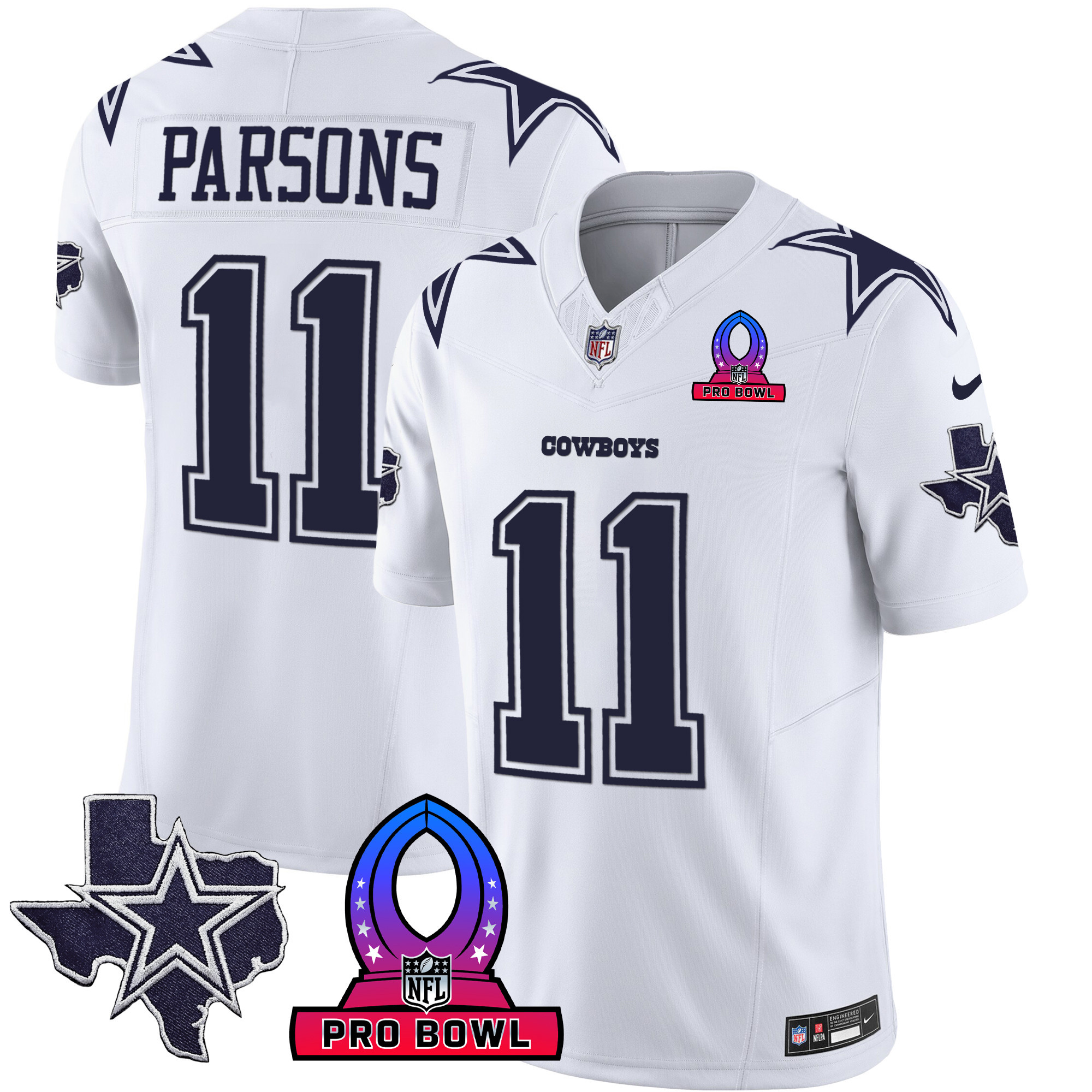 Micah Parsons Men's Dallas Cowboys 2024 Pro Bowl Patch Vapor White Jersey - All Stitched 