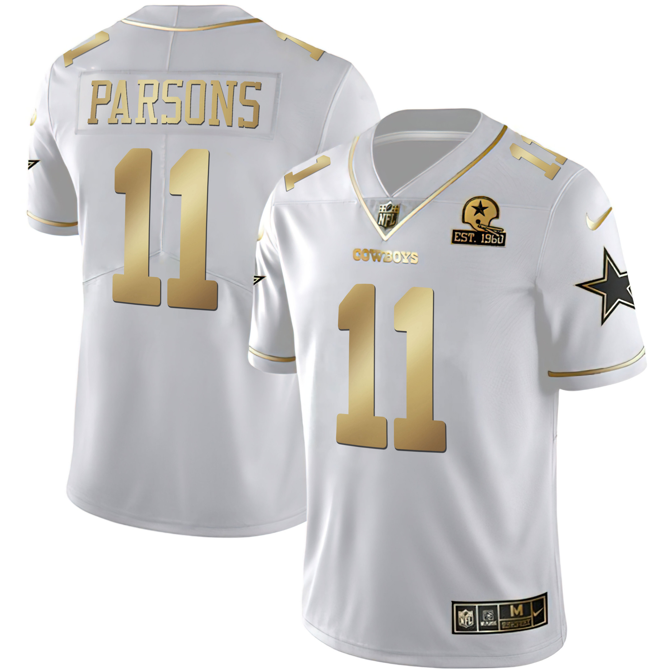 Micah Parsons Men's Dallas Cowboys Black & White Gold Vapor Limited White Gold Jersey - All Stitched 