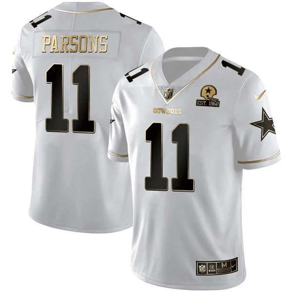 Micah Parsons Men's Dallas Cowboys Black Gold Collection White Gold Jersey - All Stitched 