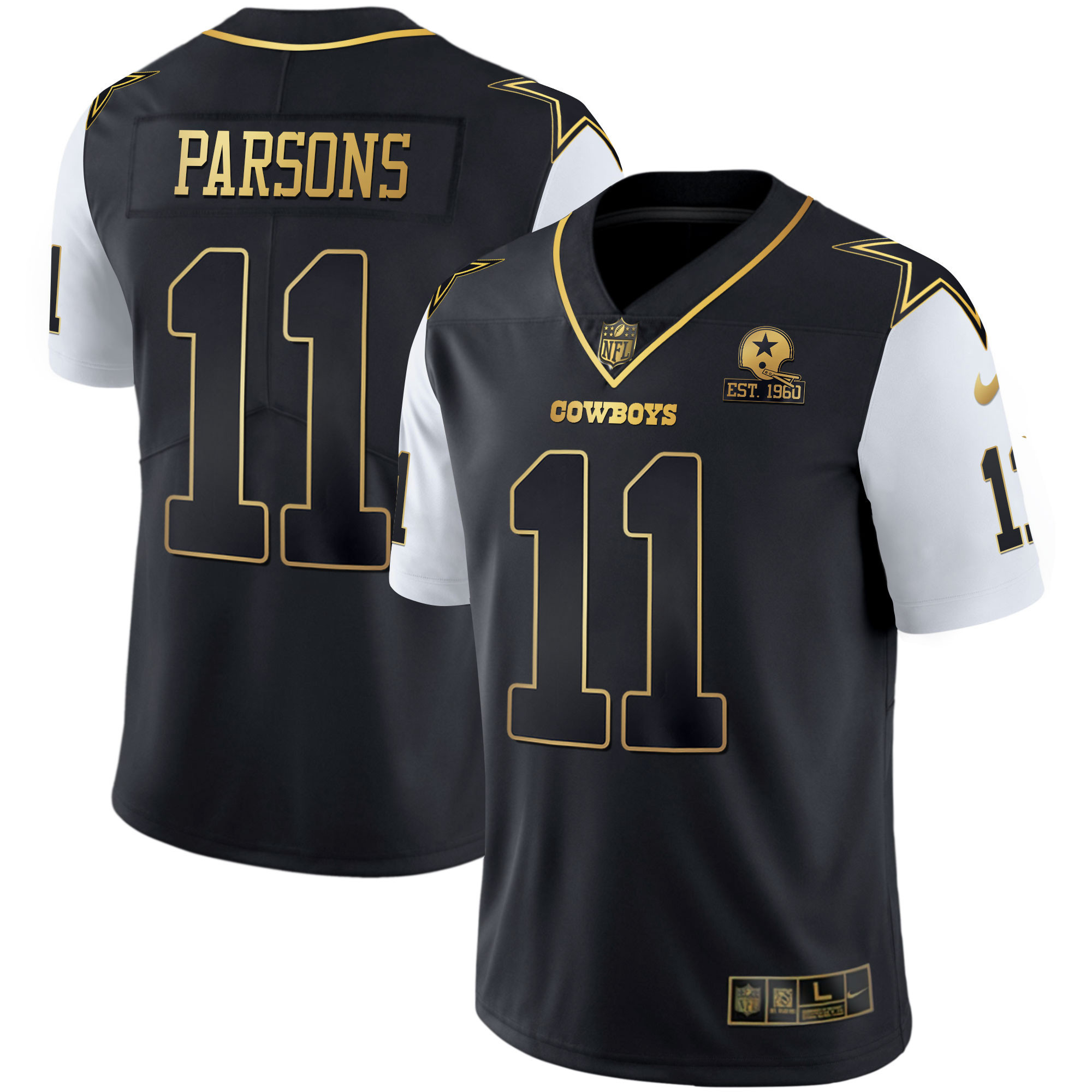 Micah Parsons Men's Dallas Cowboys Color Rush Vapor Black & White Gold Limited Black Vapor Jersey - All Stitched 