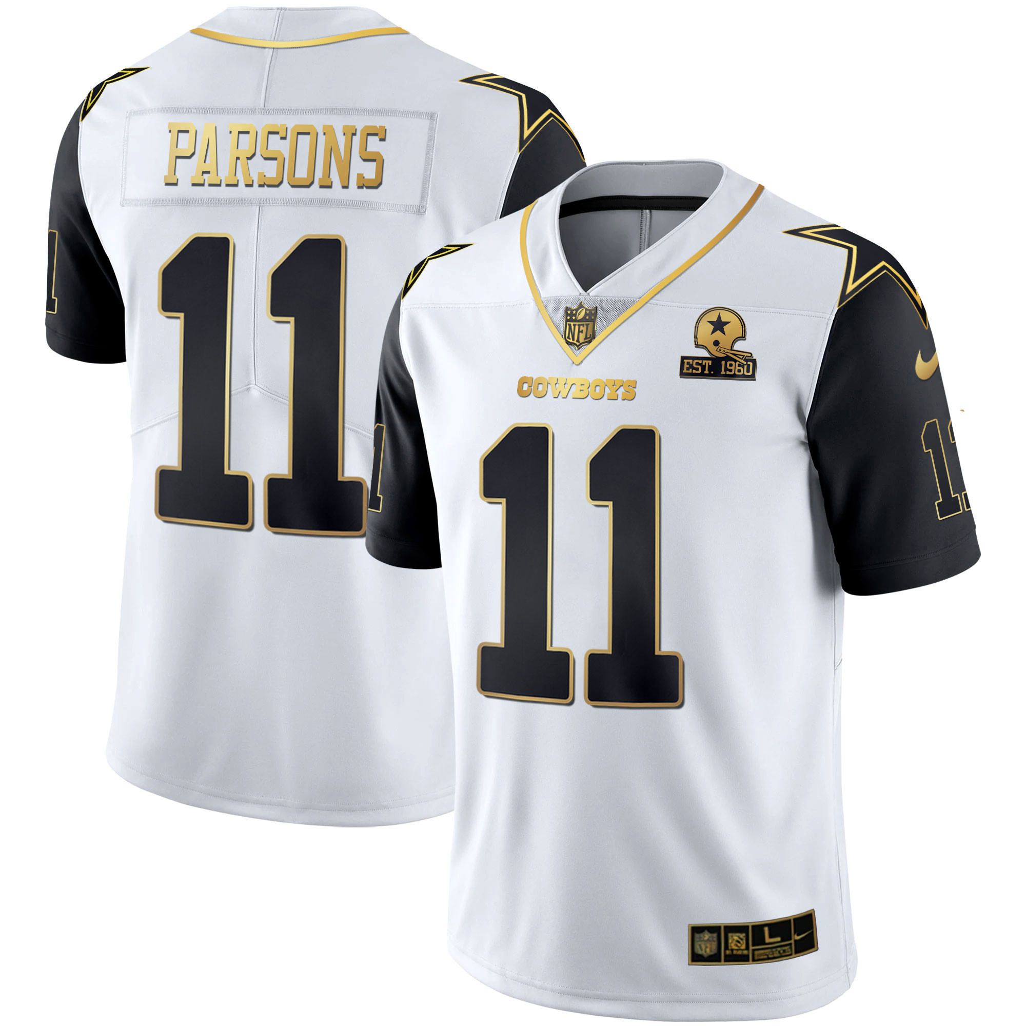 Micah Parsons Men's Dallas Cowboys Color Rush Vapor Black & White Gold Limited White Vapor Jersey - All Stitched 