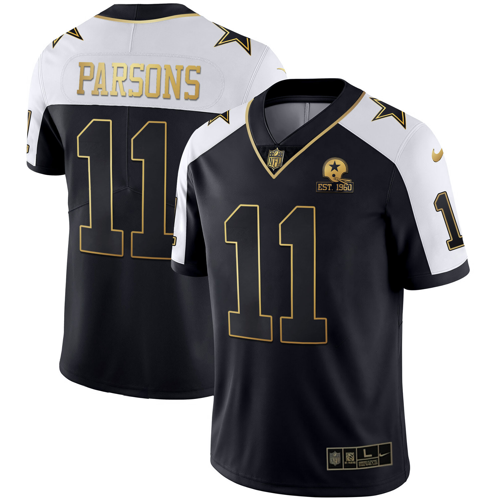 Micah Parsons Men's Dallas Cowboys Gold & Split Vapor Est 1960 Patch Black Alternate Jersey - All Stitched 