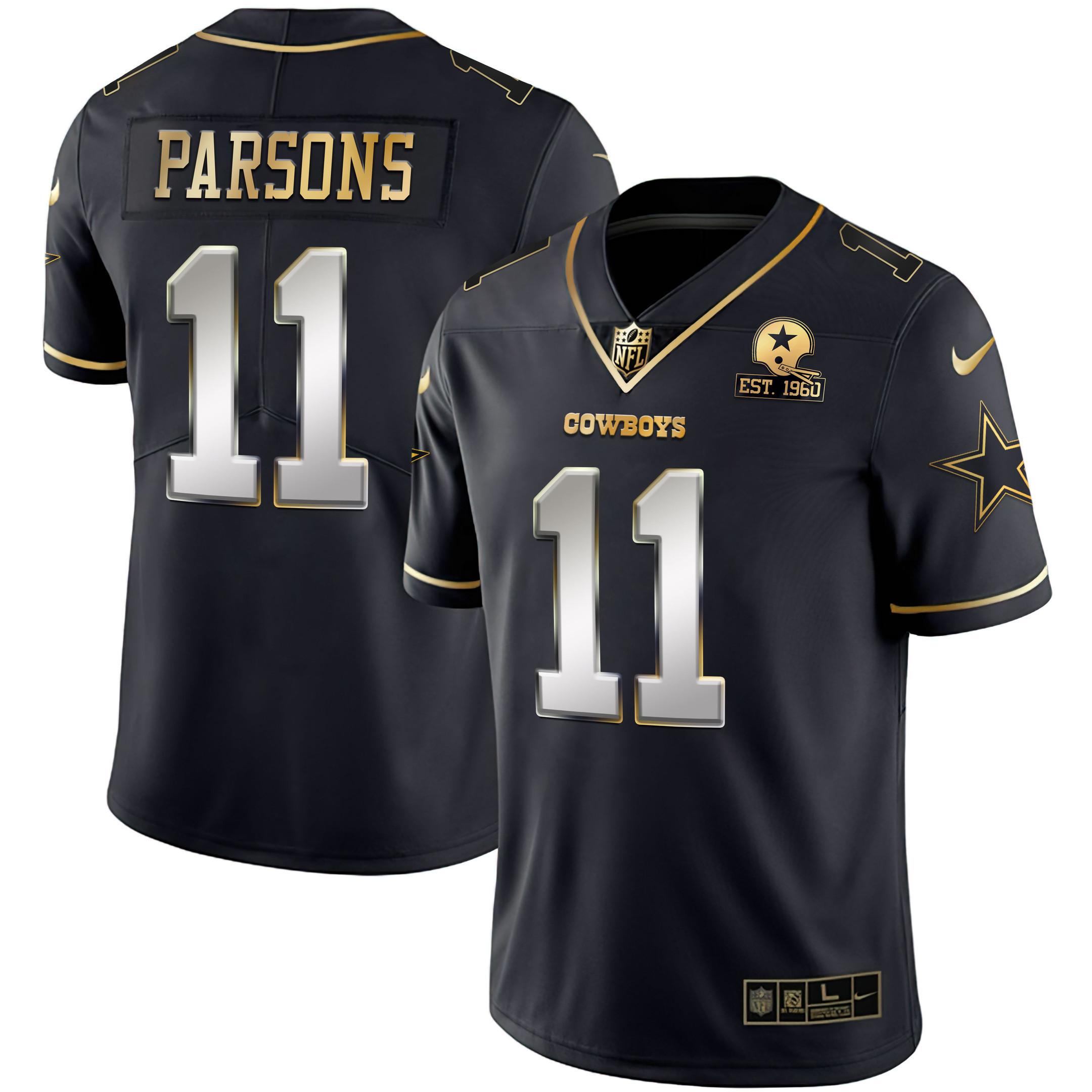 Micah Parsons Men's Dallas Cowboys Gold & Split Vapor Est 1960 Patch Black Limited Jersey - All Stitched 