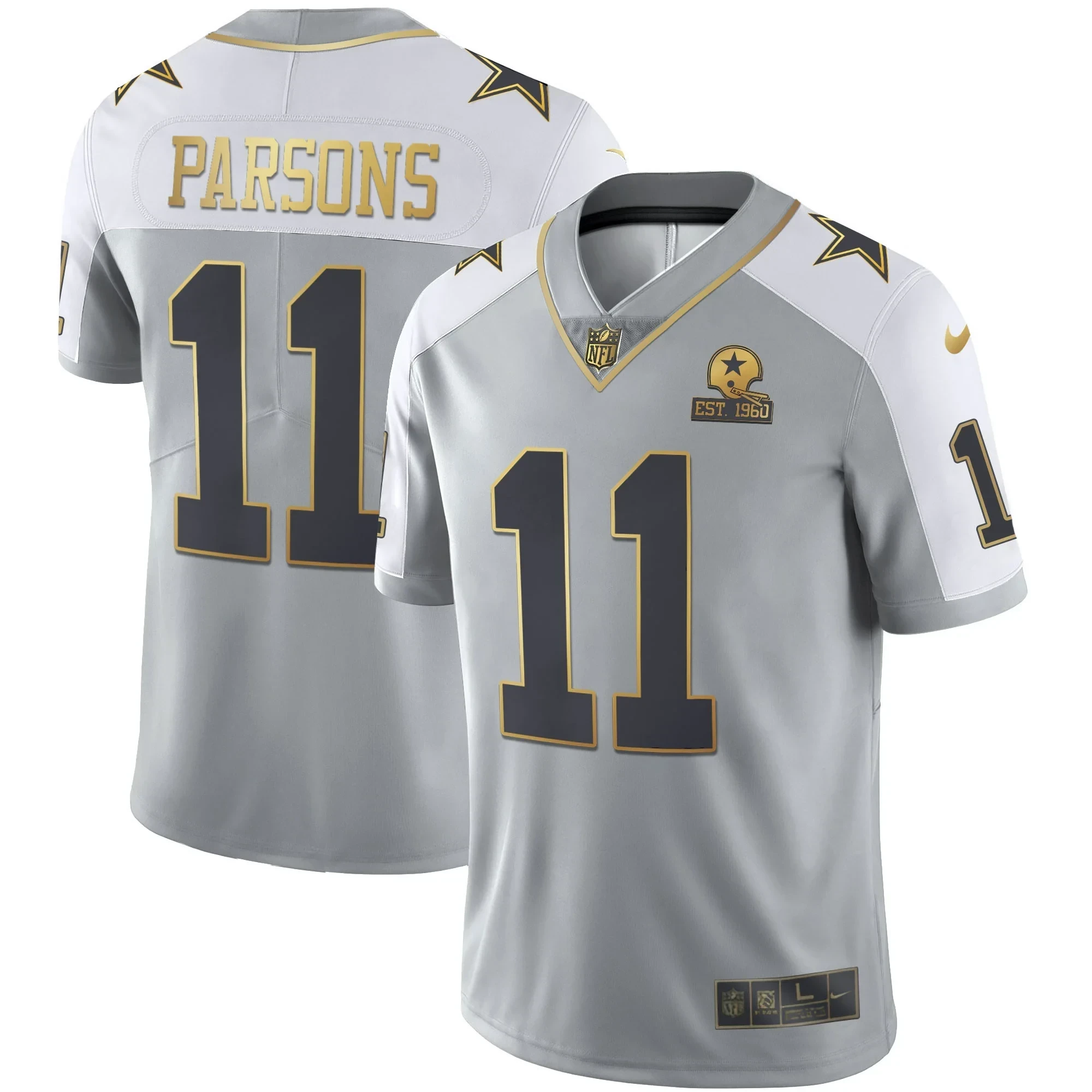 Micah Parsons Men's Dallas Cowboys Gray Gold Vapor Est 1960 Patch Gray Gold Jersey - All Stitched 
