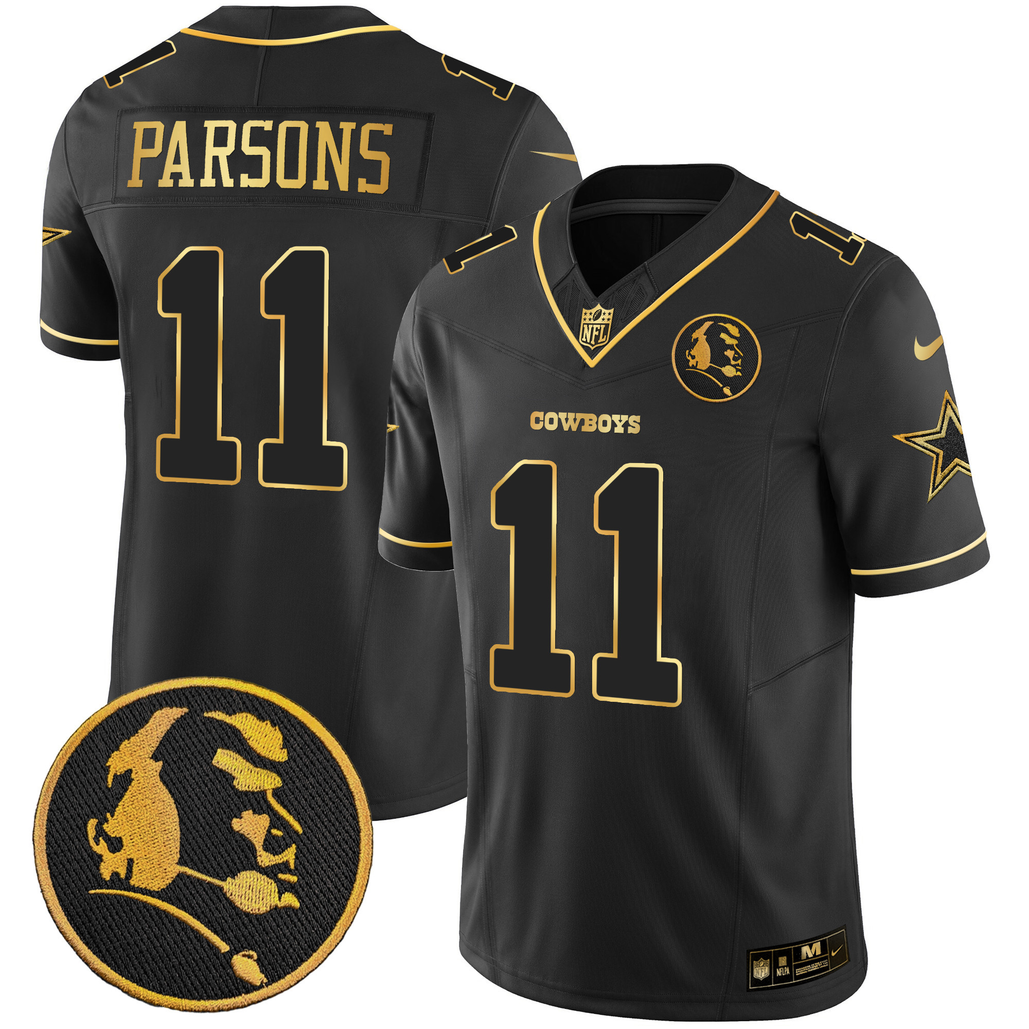 Micah Parsons Men's Dallas Cowboys John Madden Patch Gold Vapor Black Gold Jersey - All Stitched 