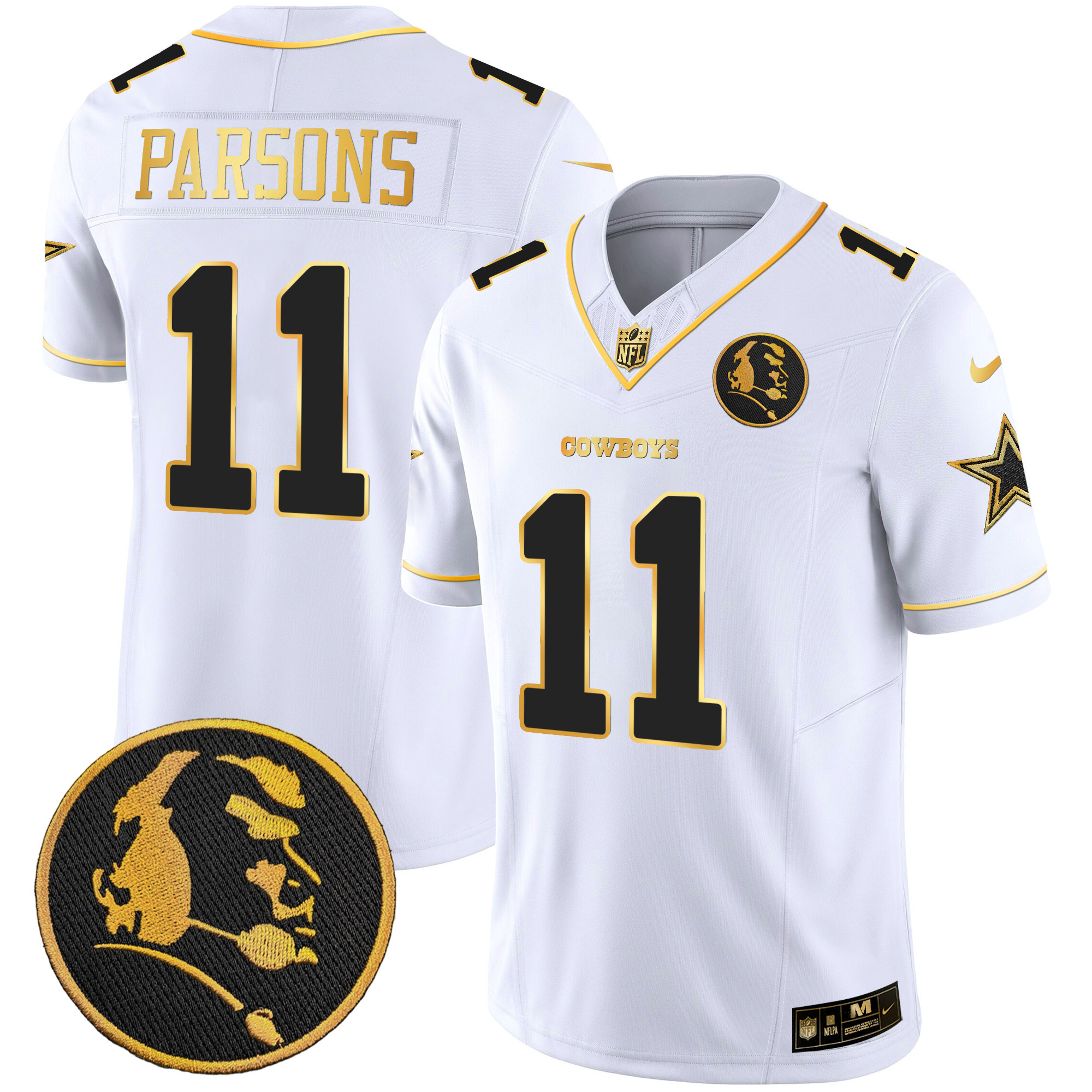 Micah Parsons Men's Dallas Cowboys John Madden Patch Gold Vapor White Gold Jersey - All Stitched 
