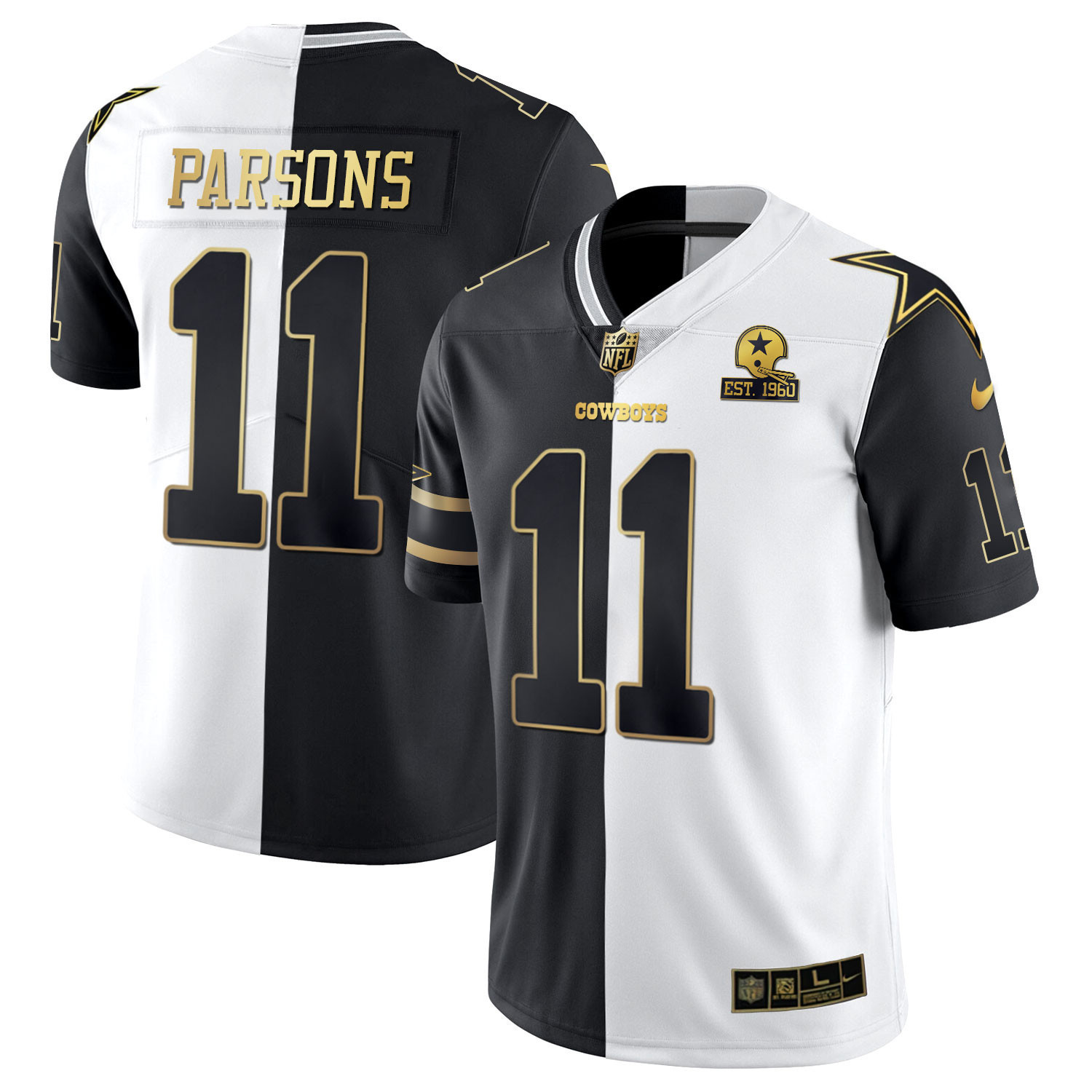 Micah Parsons Men's Dallas Cowboys Split Est 1960 Patch Black White Gold Jersey - All Stitched 