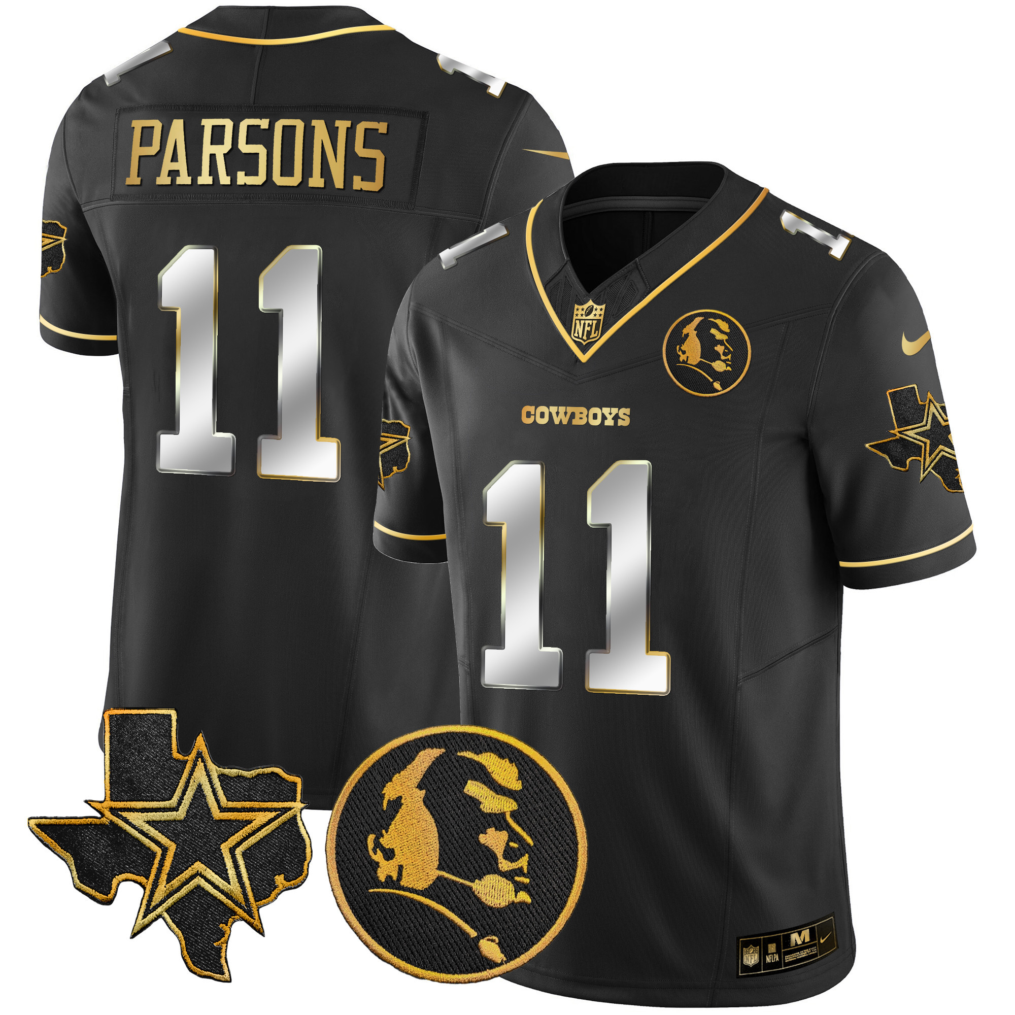 Micah Parsons Men's Dallas Cowboys Texas & John Madden Patch Gold Vapor Black Limited Jersey - All Stitched 