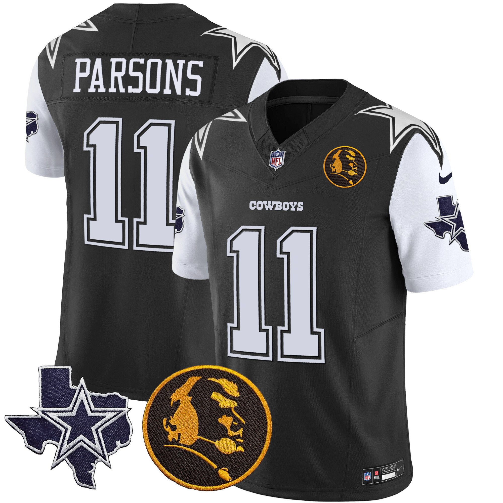 Micah Parsons Men's Dallas Cowboys Texas & John Madden Patch Vapor Black Jersey - All Stitched 
