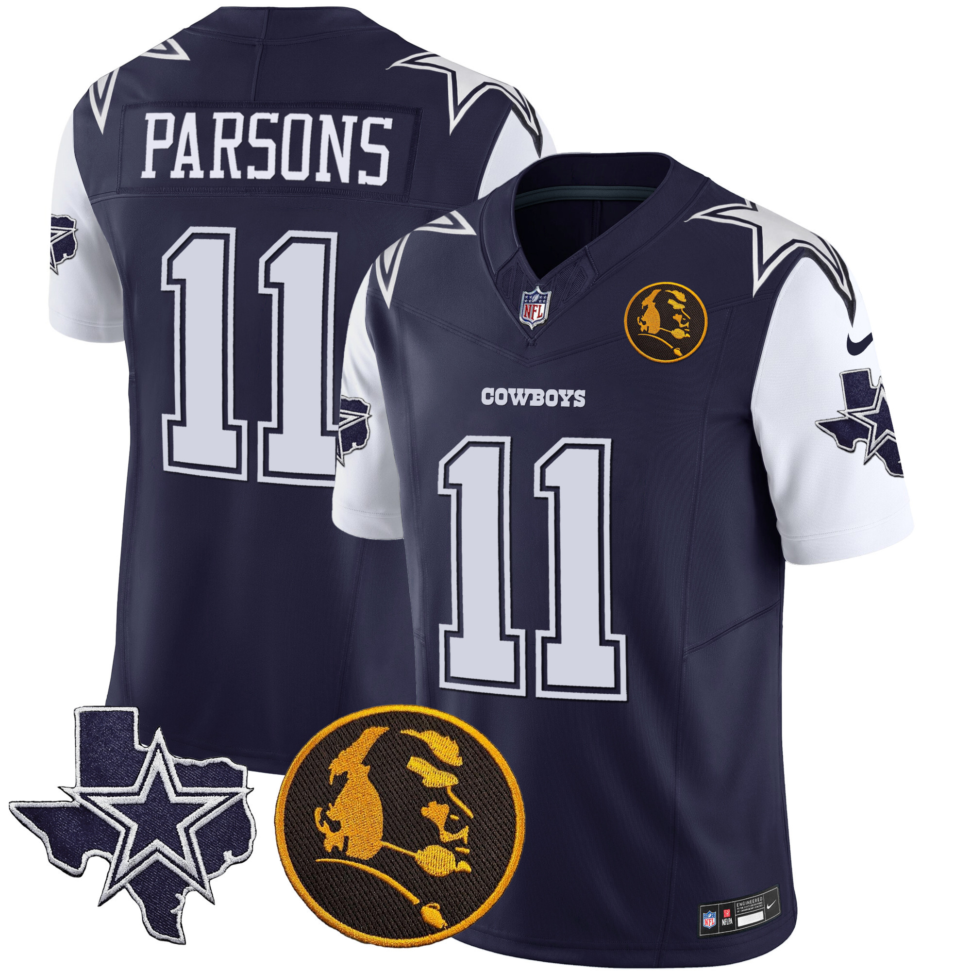 Micah Parsons Men's Dallas Cowboys Texas & John Madden Patch Vapor Navy Jersey - All Stitched 