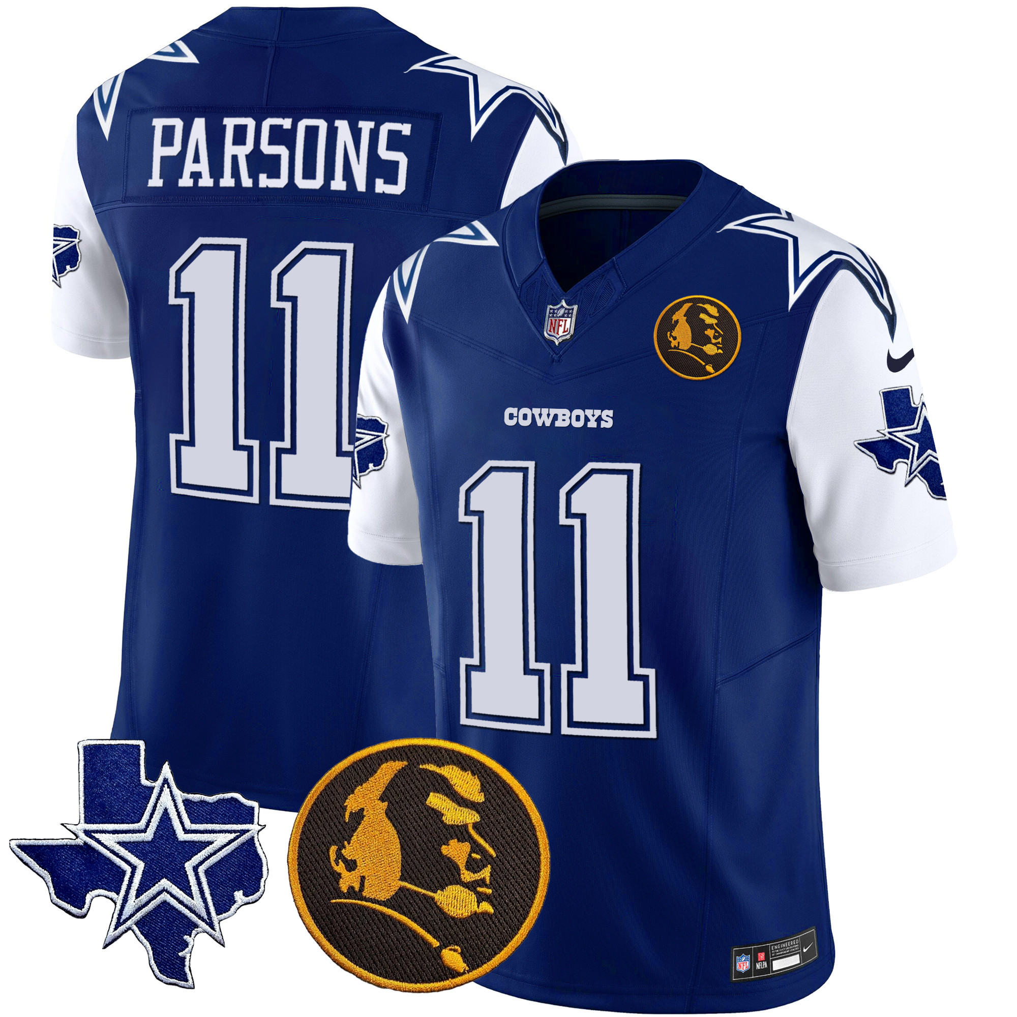 Micah Parsons Men's Dallas Cowboys Texas & John Madden Patch Vapor Royal Jersey - All Stitched 