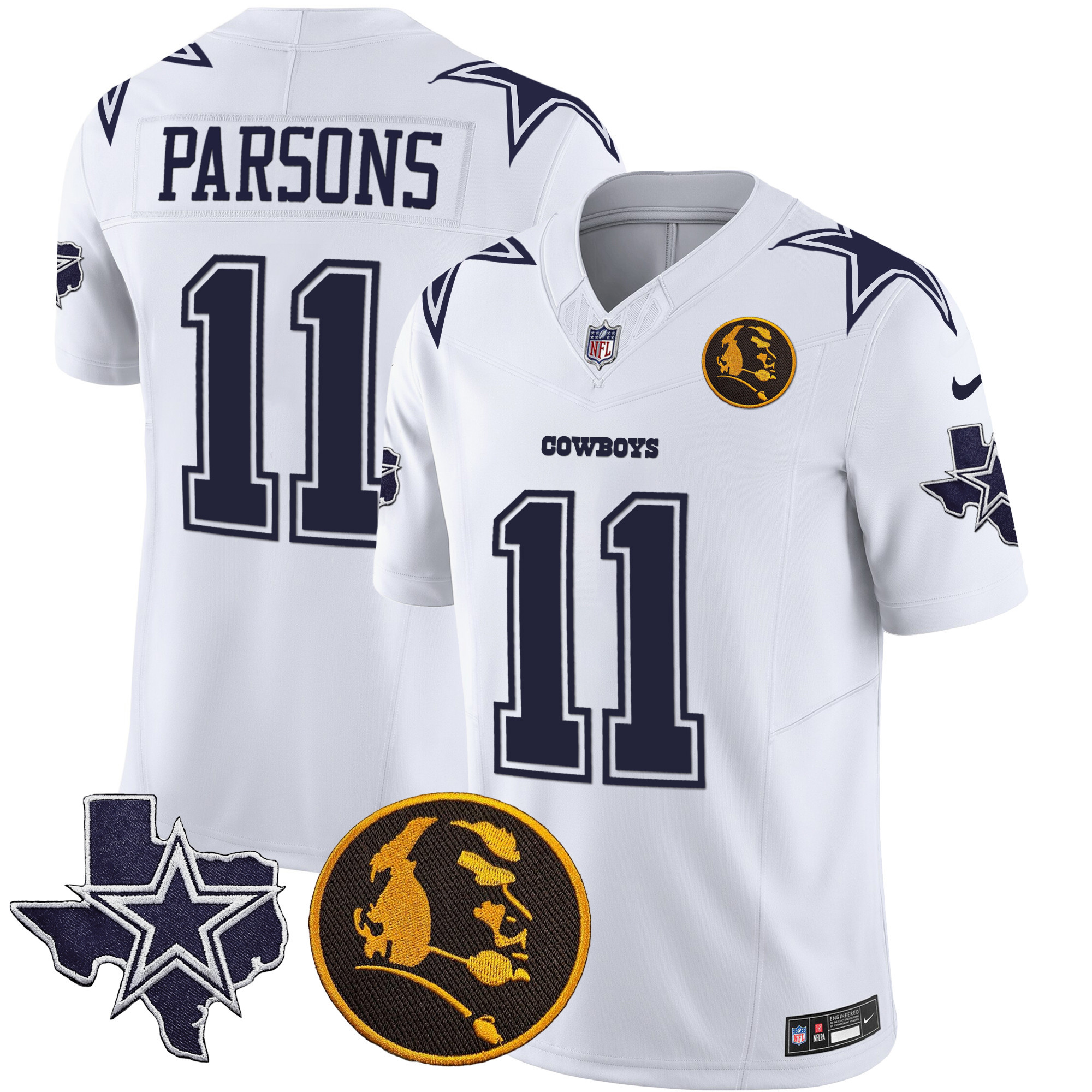 Micah Parsons Men's Dallas Cowboys Texas & John Madden Patch Vapor White Jersey - All Stitched 