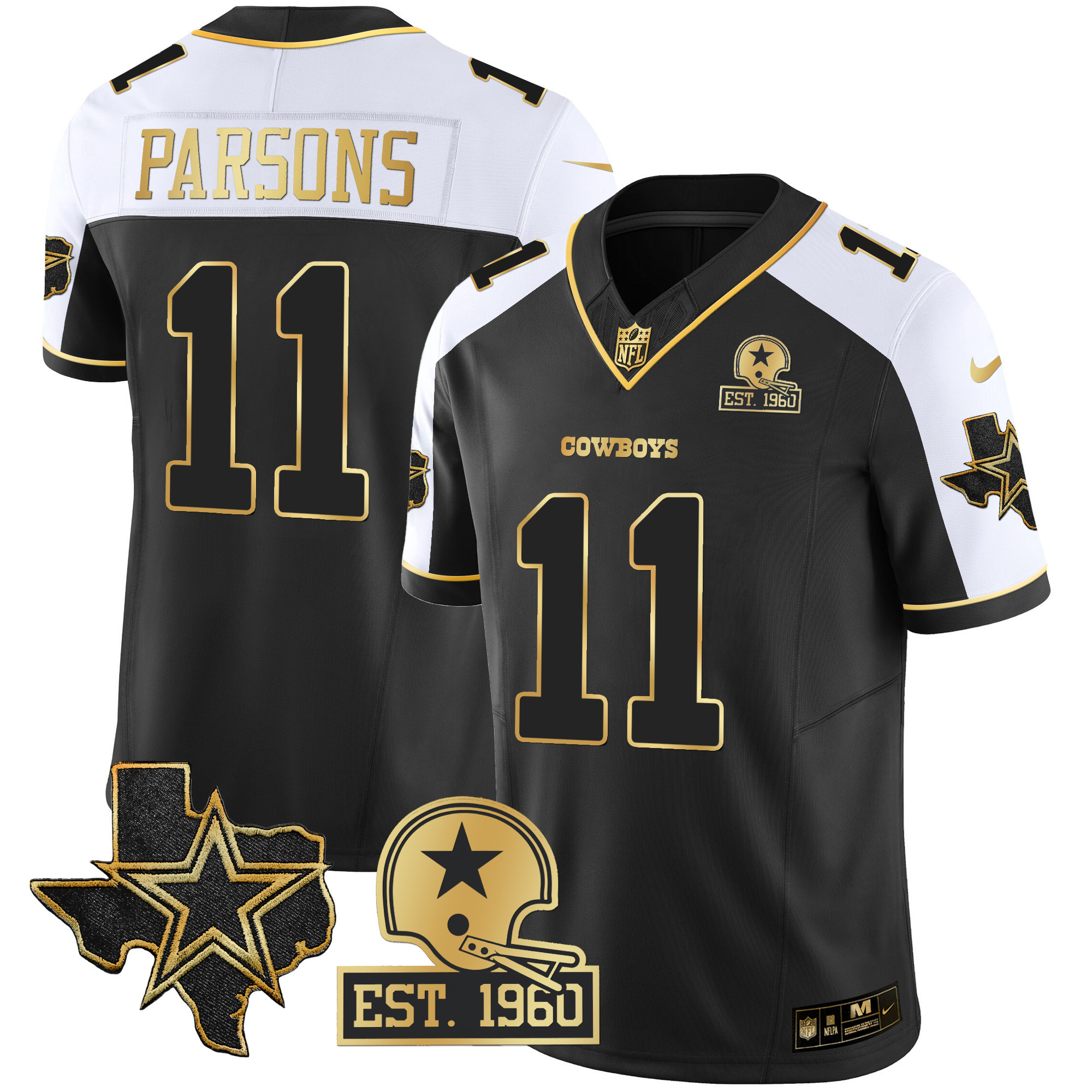 Micah Parsons Men's Dallas Cowboys Texas Patch Gold Vapor Alternate Jersey - All Stitched 