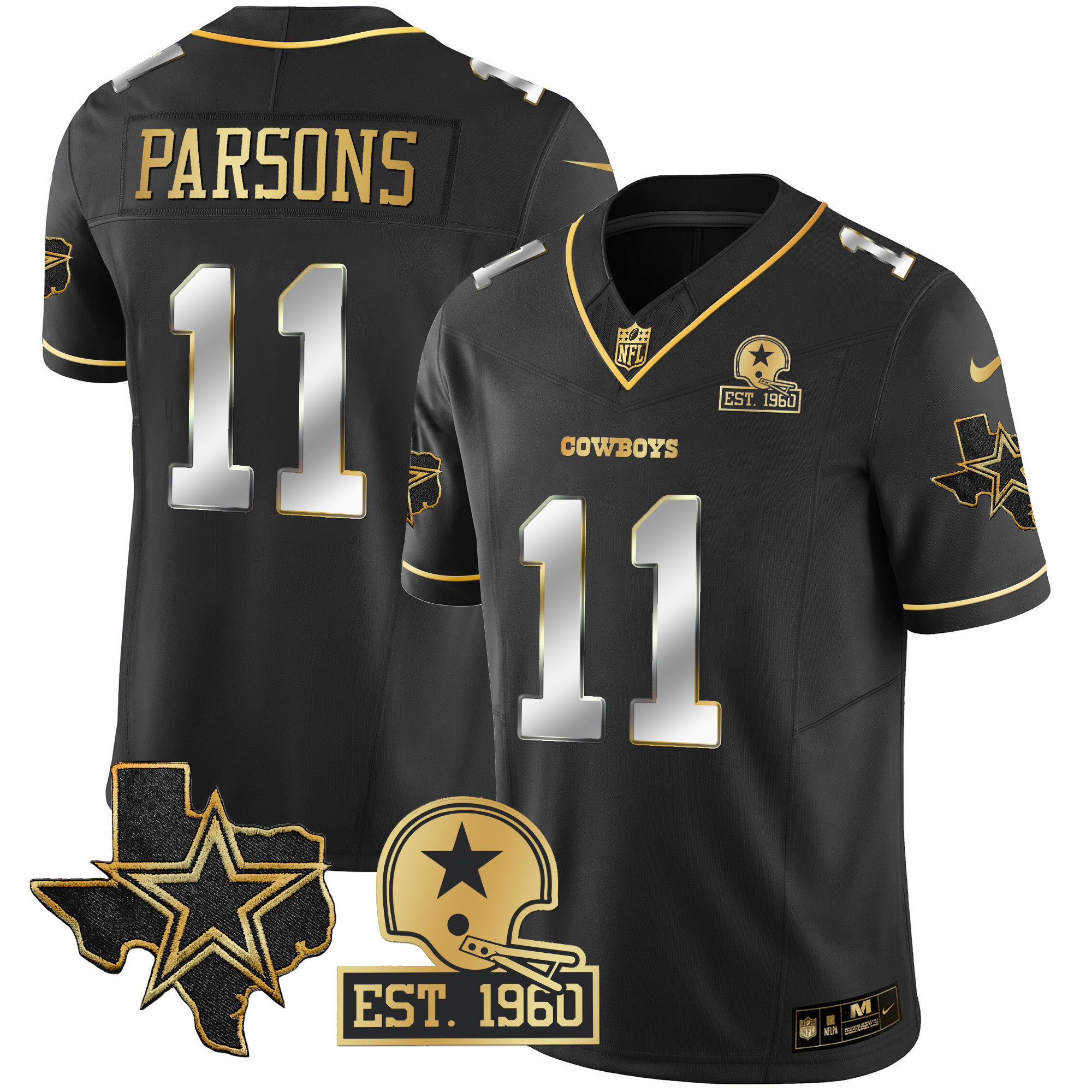 Micah Parsons Men's Dallas Cowboys Texas Patch Gold Vapor Black Limited Jersey - All Stitched 