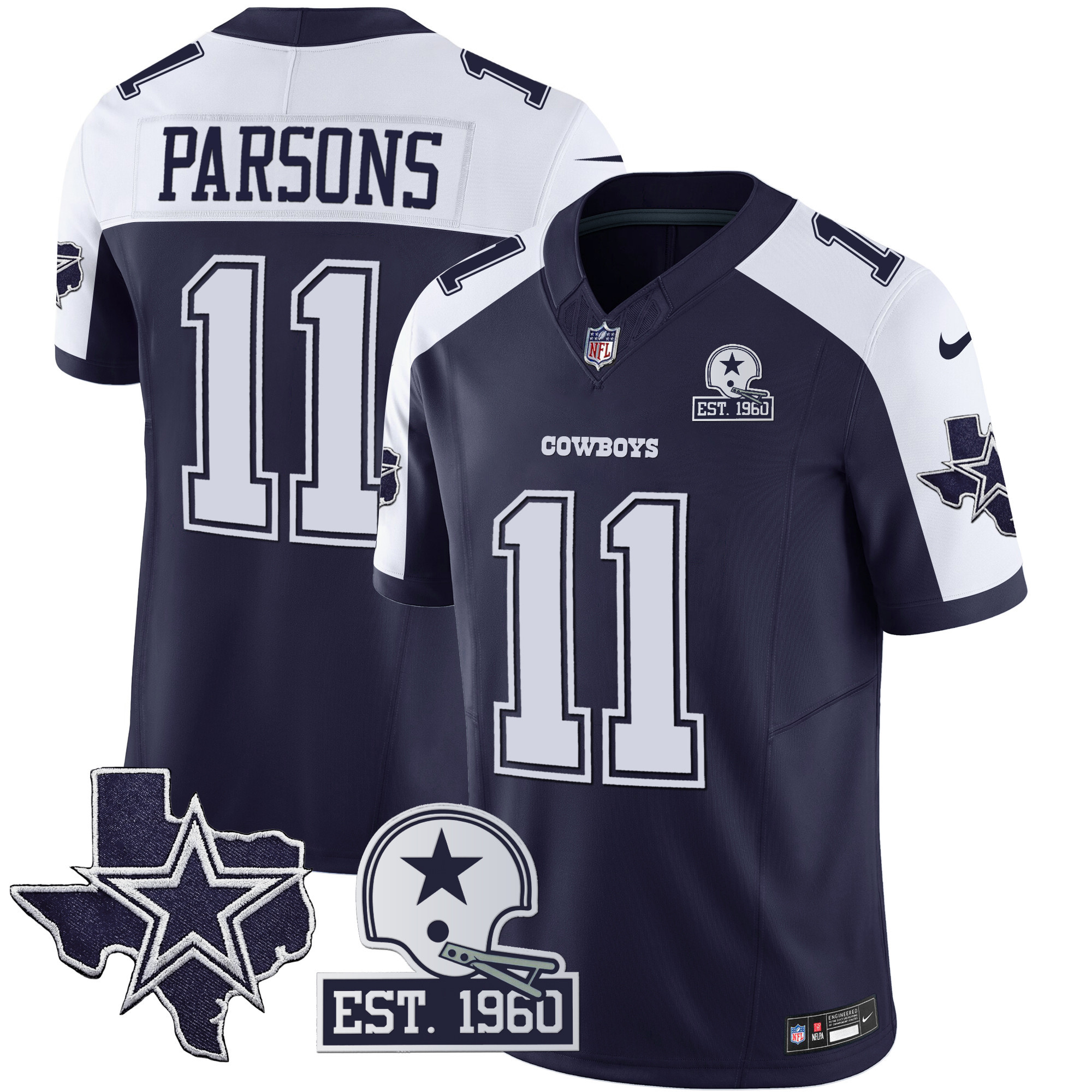 Micah Parsons Men's Dallas Cowboys Throwback Texas Patch Vapor Limited Alternate Navy Jersey - All Stitched 
