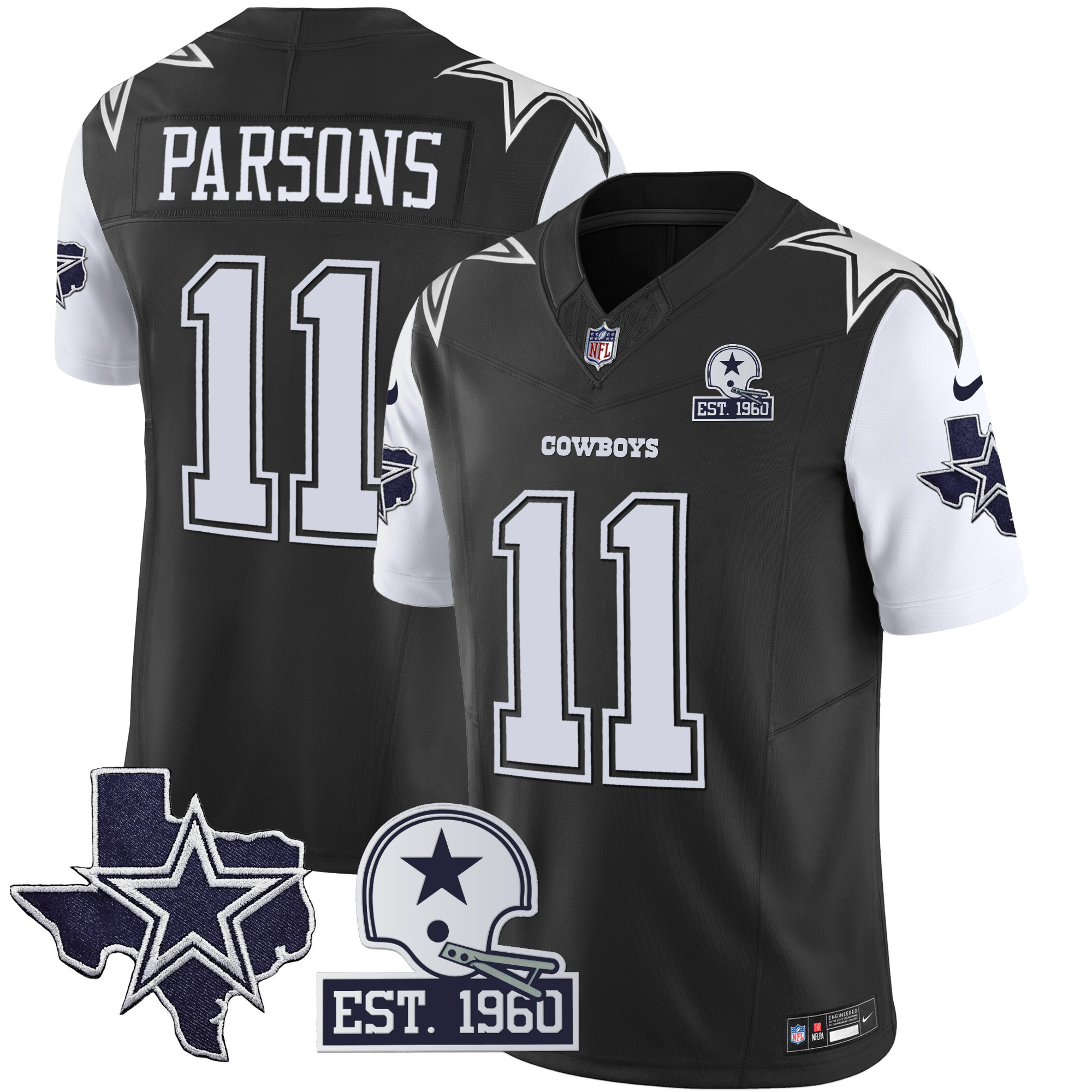 Micah Parsons Men's Dallas Cowboys Throwback Texas Patch Vapor Limited Black Jersey - All Stitched 