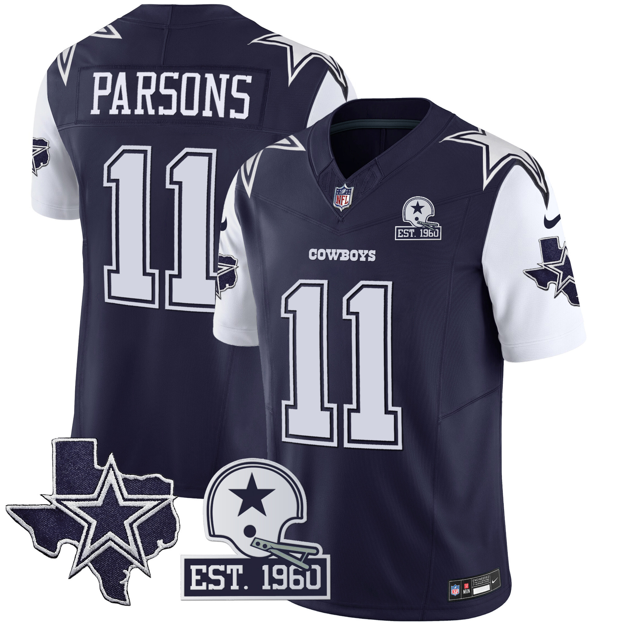 Micah Parsons Men's Dallas Cowboys Throwback Texas Patch Vapor Limited Navy Jersey - All Stitched 