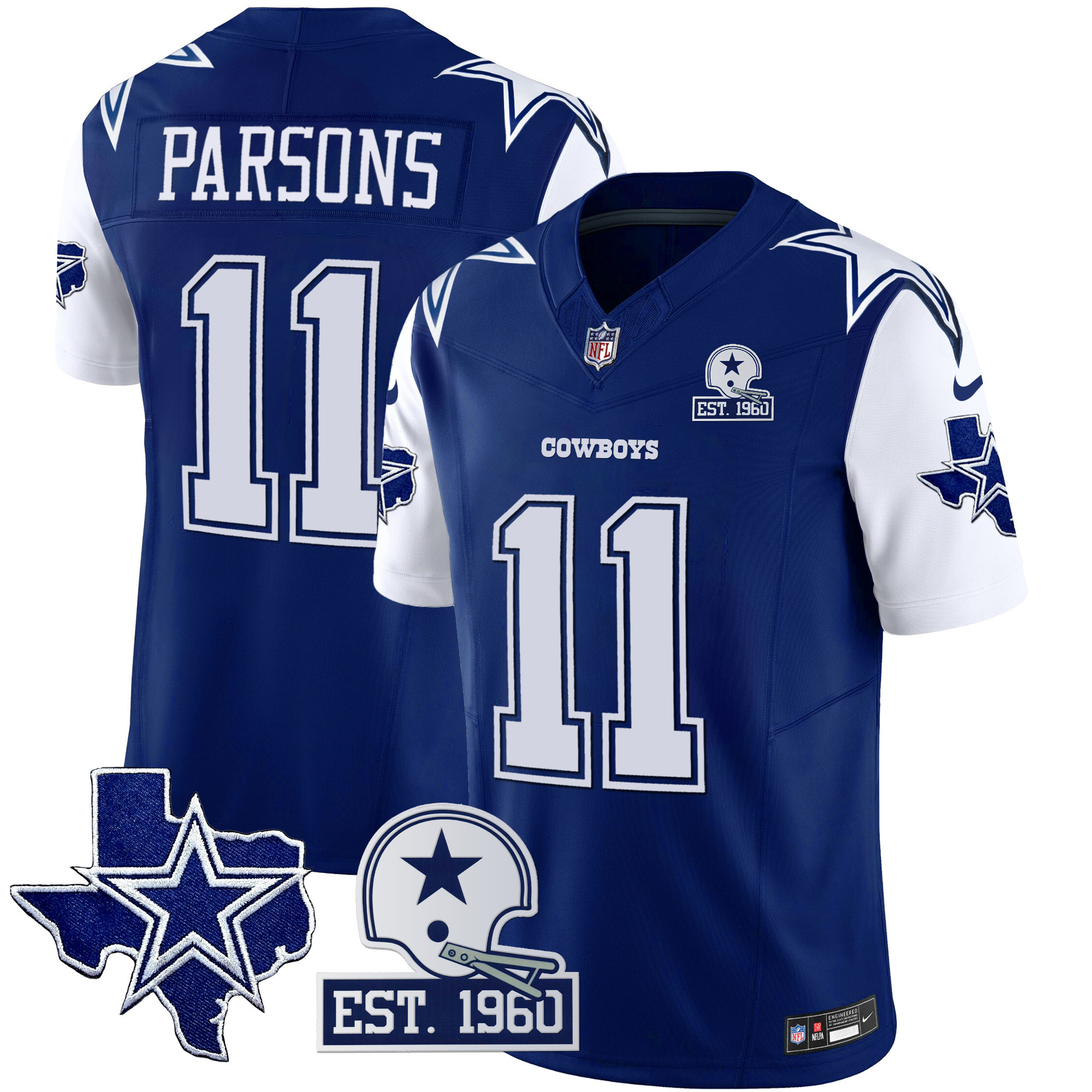 Micah Parsons Men's Dallas Cowboys Throwback Texas Patch Vapor Limited Royal Jersey - All Stitched 