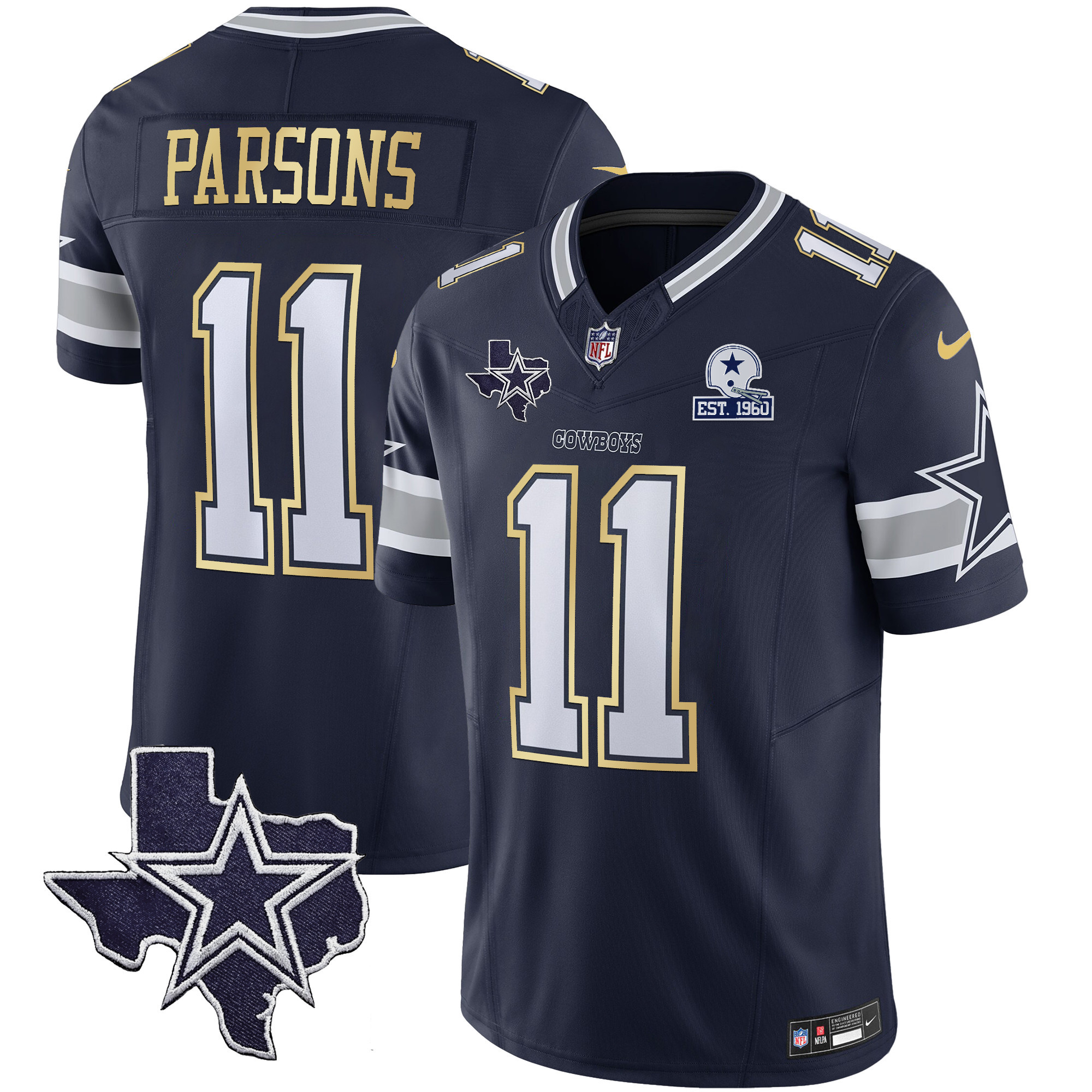 Micah Parsons Men's Dallas Cowboys Vapor Gold Navy Gold Jersey - All Stitched 