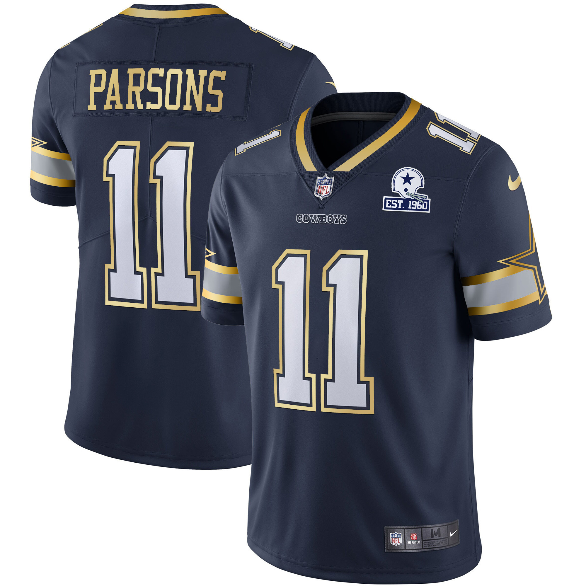 Micah Parsons Men's Dallas Cowboys Vapor Gold Navy Gold Jersey - All Stitched 
