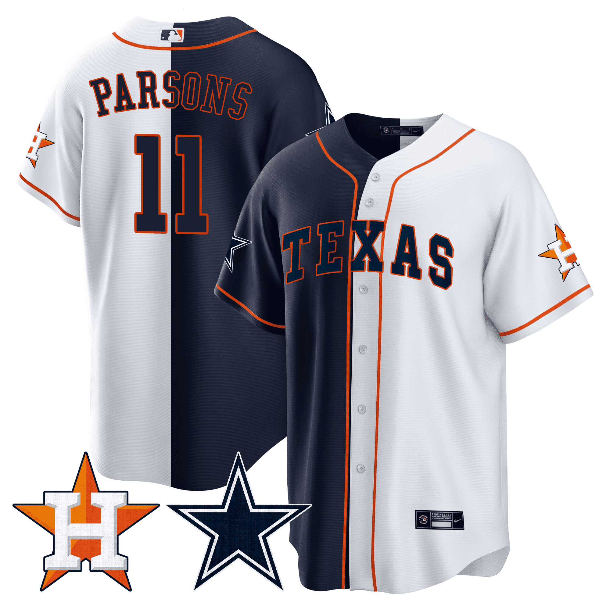 Micah Parsons Men's Split Houston Astros - Cowboys Cool Base White - Navy Jersey - All Stitched