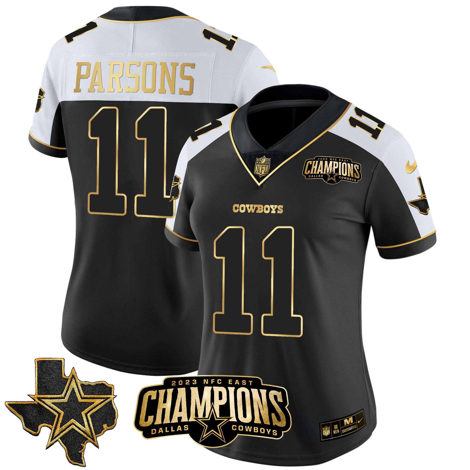 Micah Parsons Women's Dallas Cowboys 2023 NFC East Champions Patch Gold Vapor Alternate Gold Jersey - All Stitched 