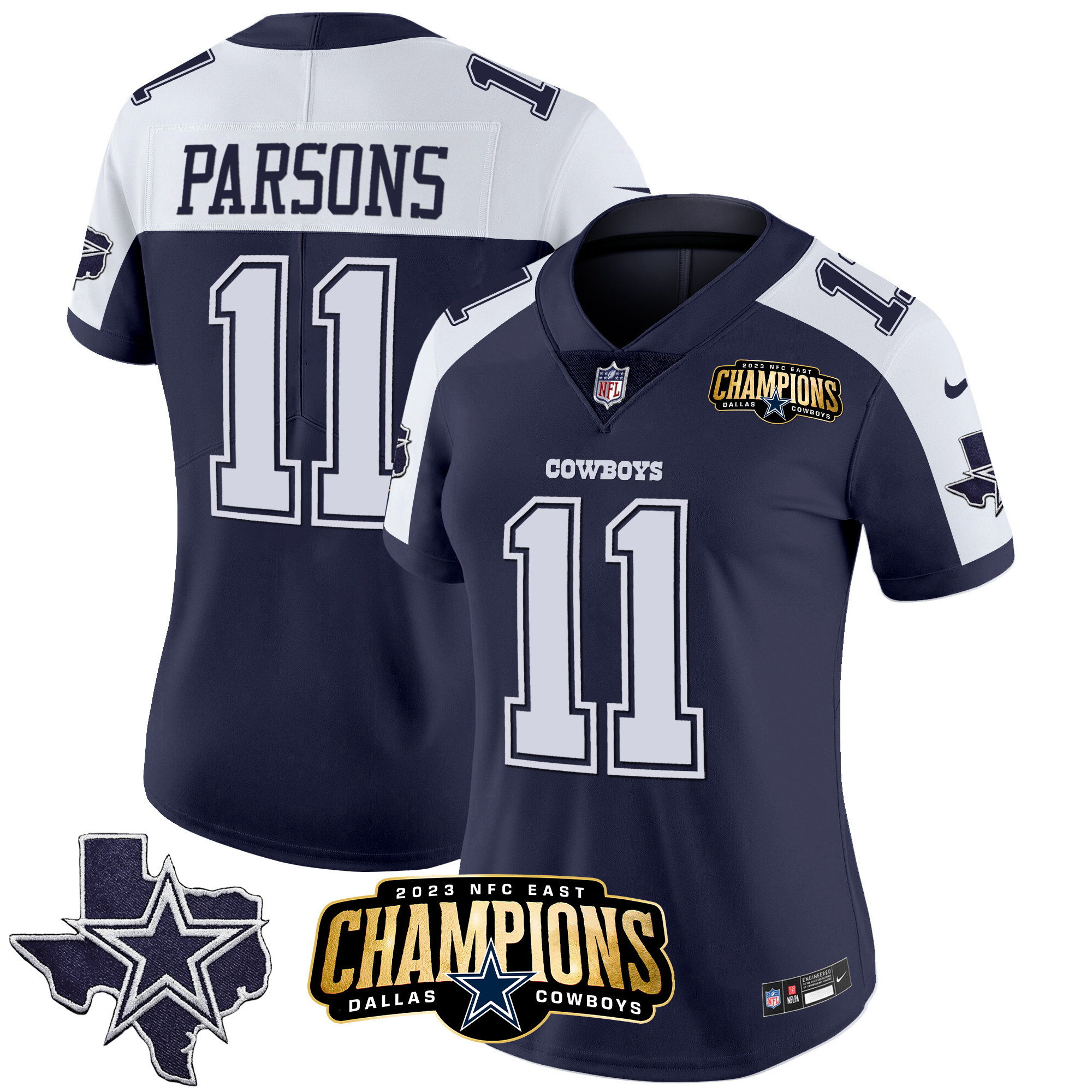 Micah Parsons Women's Dallas Cowboys 2023 NFC East Champions Patch Vapor Alternate Navy Jersey - All Stitched 