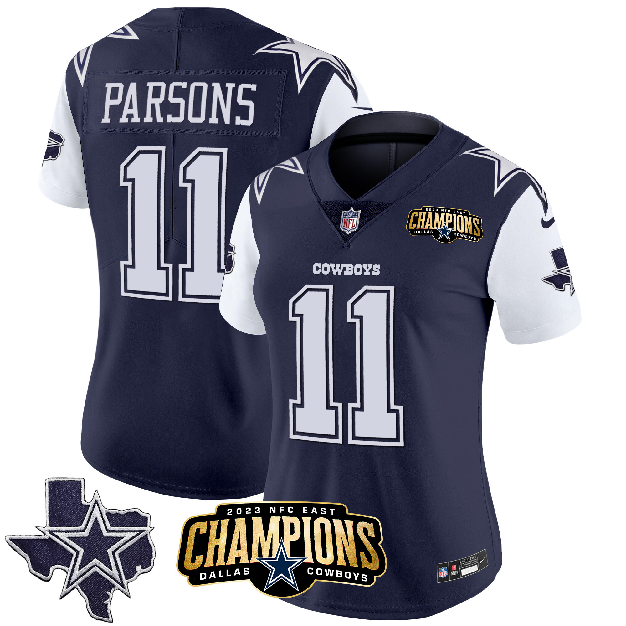Micah Parsons Women's Dallas Cowboys 2023 NFC East Champions Patch Vapor Navy Jersey - All Stitched 