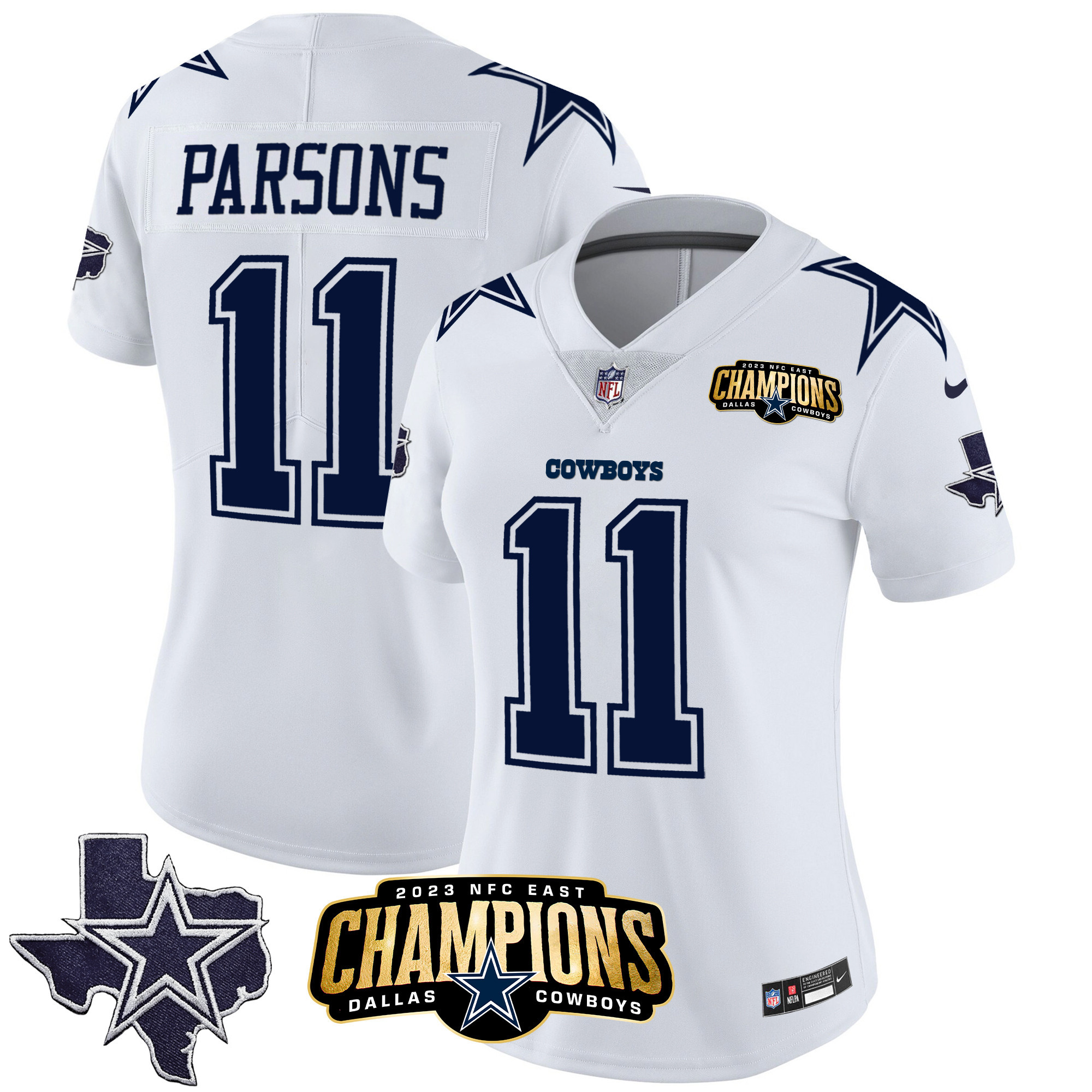Micah Parsons Women's Dallas Cowboys 2023 NFC East Champions Patch Vapor White Jersey - All Stitched 