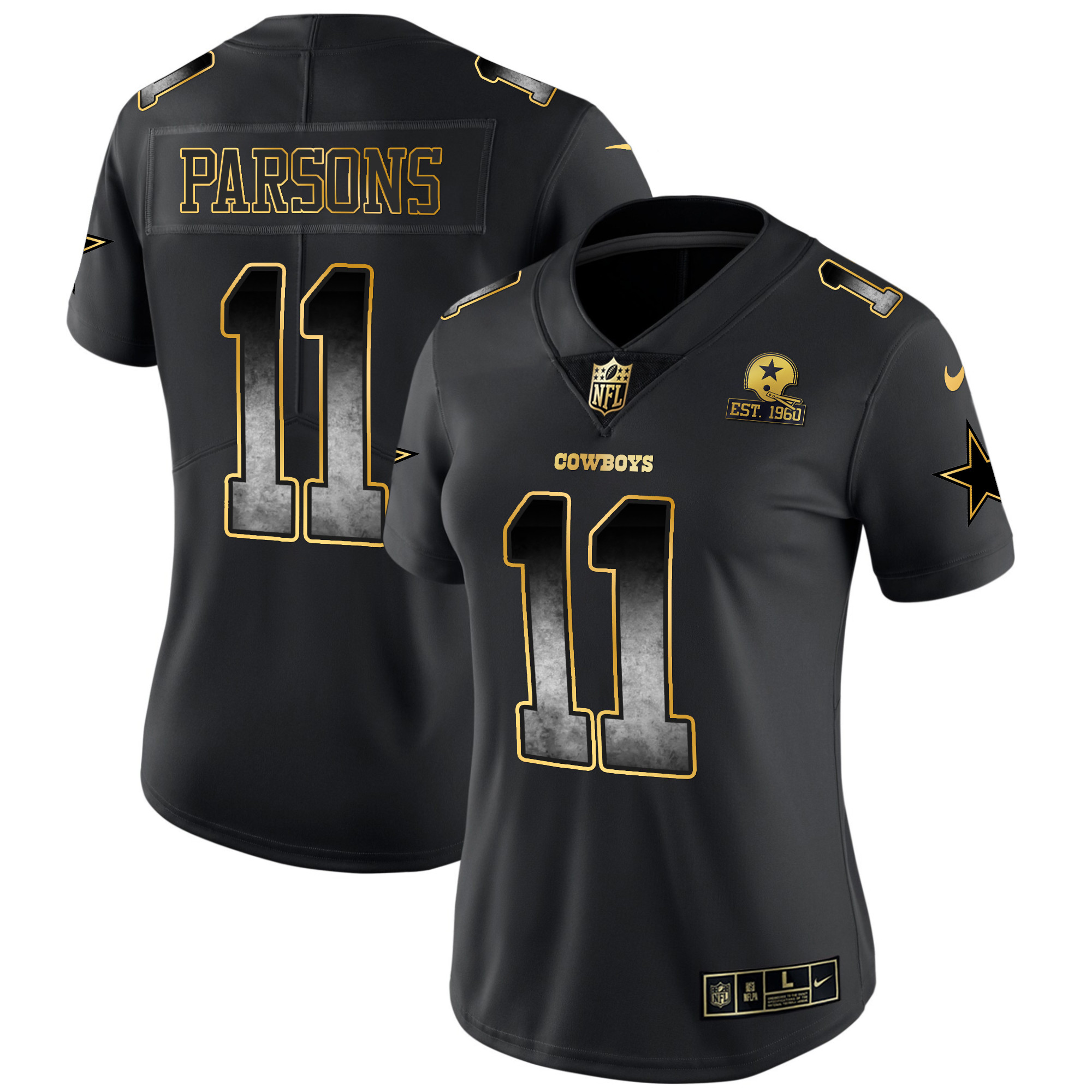 Micah Parsons Women's Dallas Cowboys Arch Smoke Vapor Black Jersey - All Stitched 