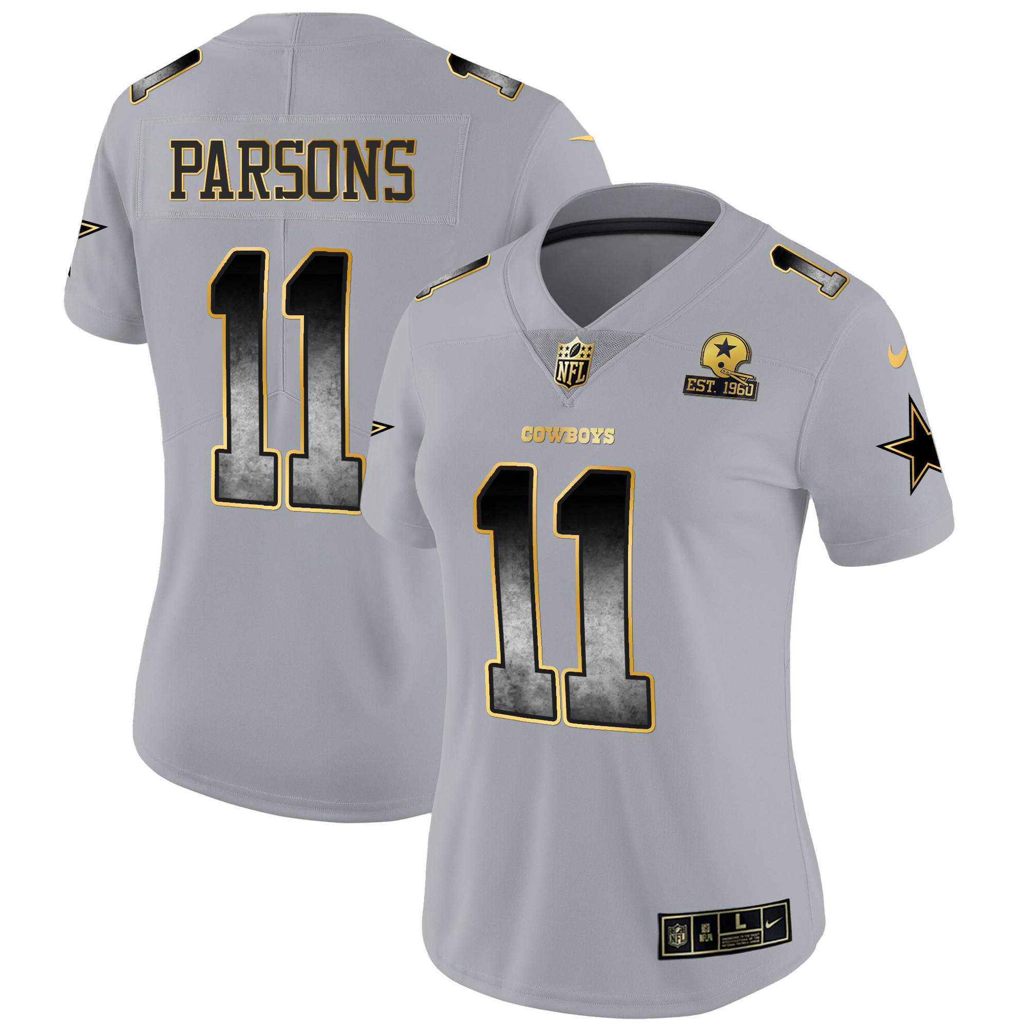 Micah Parsons Women's Dallas Cowboys Arch Smoke Vapor Gray Jersey - All Stitched 