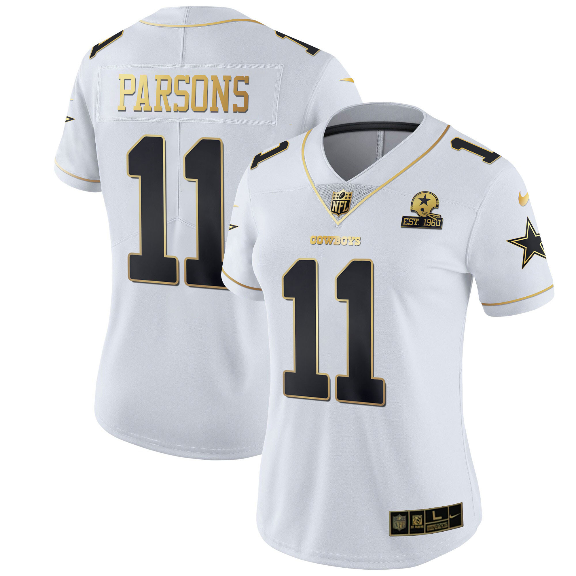 Micah Parsons Women's Dallas Cowboys Black Gold & White Gold White Gold Jersey - All Stitched 