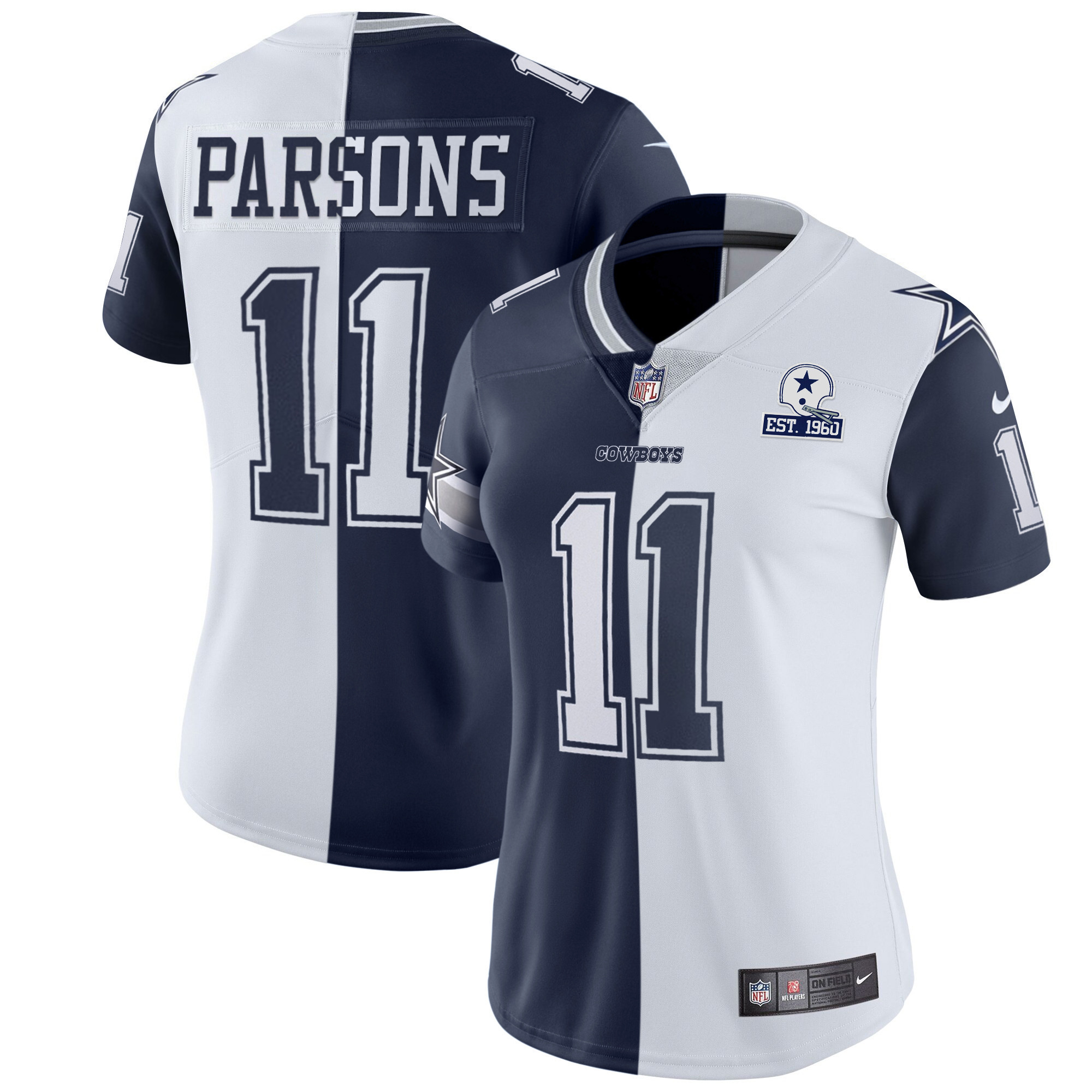 Micah Parsons Women's Dallas Cowboys Split White Navy Est 1960 Patch Split Jersey - All Stitched 