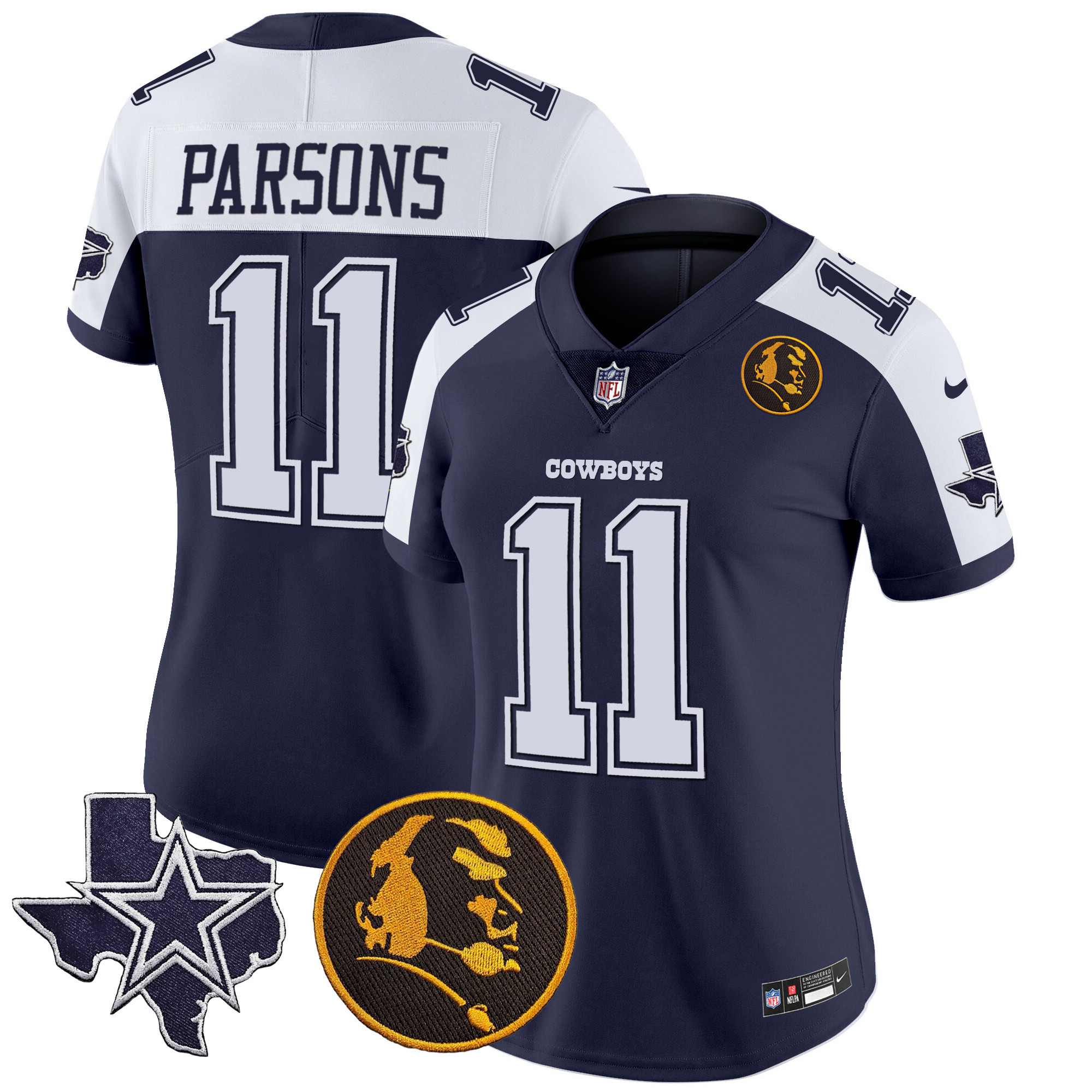 Micah Parsons Women's Dallas Cowboys Texas & John Madden Patch Vapor Alternate Navy Jersey - All Stitched 