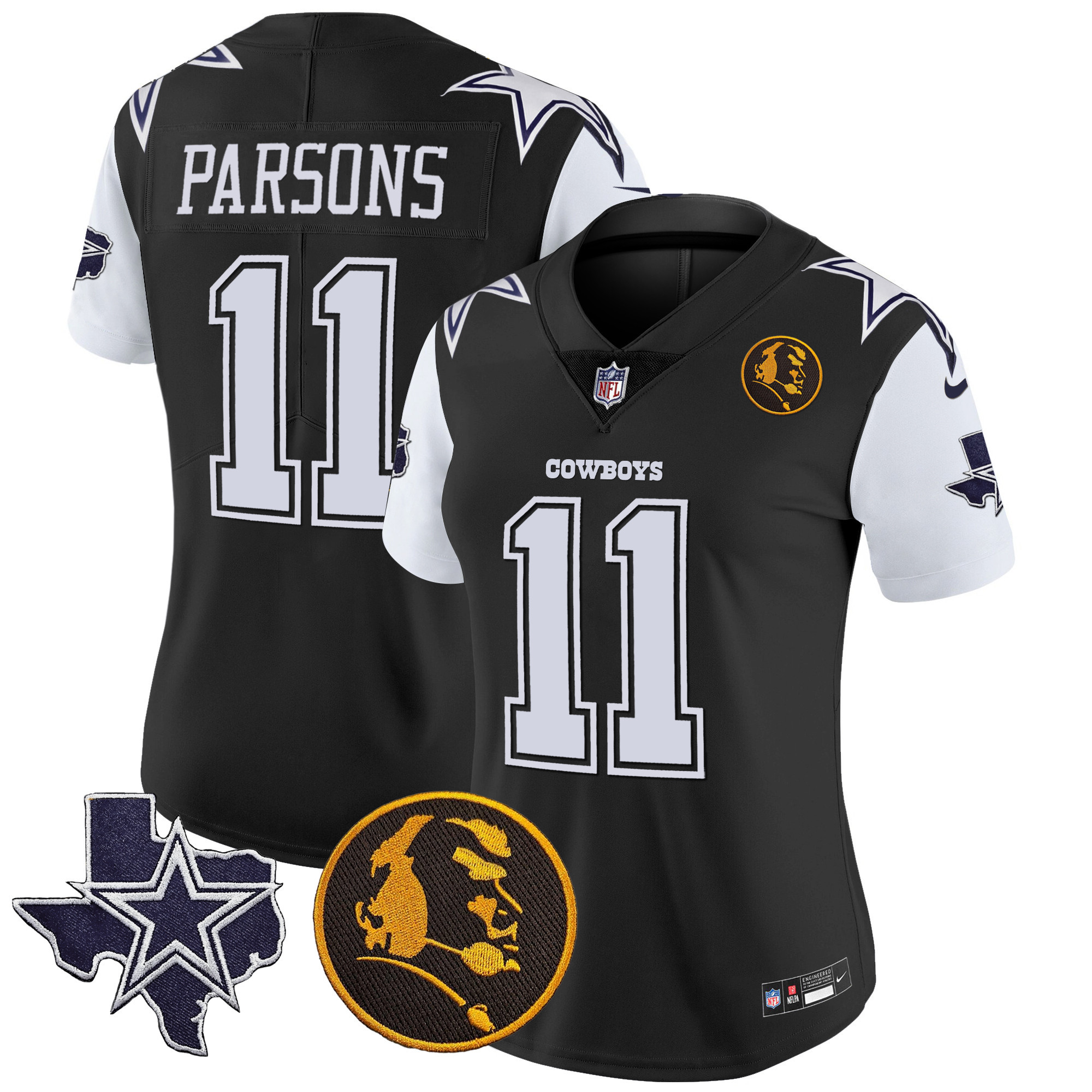 Micah Parsons Women's Dallas Cowboys Texas & John Madden Patch Vapor Black Jersey - All Stitched 