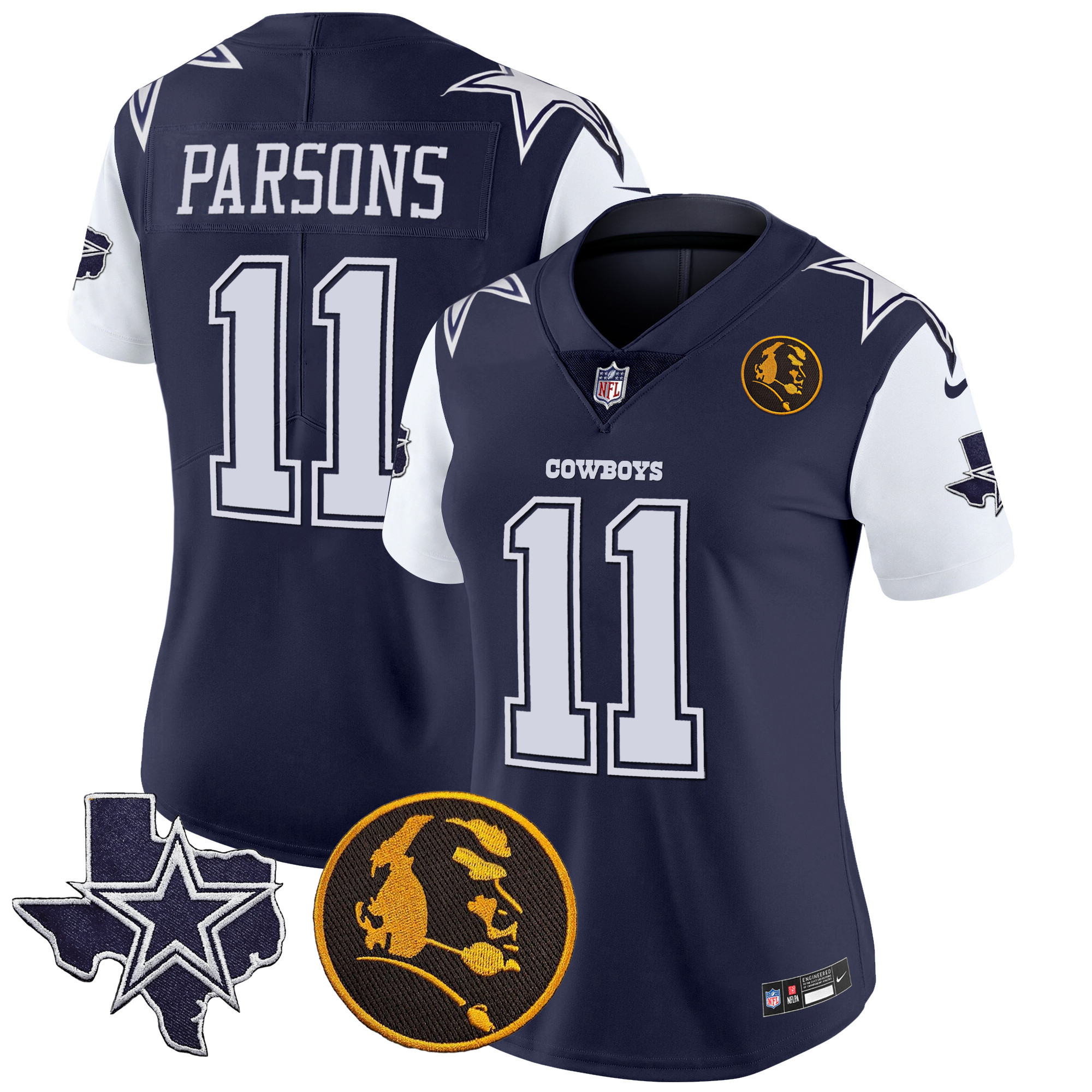 Micah Parsons Women's Dallas Cowboys Texas & John Madden Patch Vapor Navy Jersey - All Stitched 