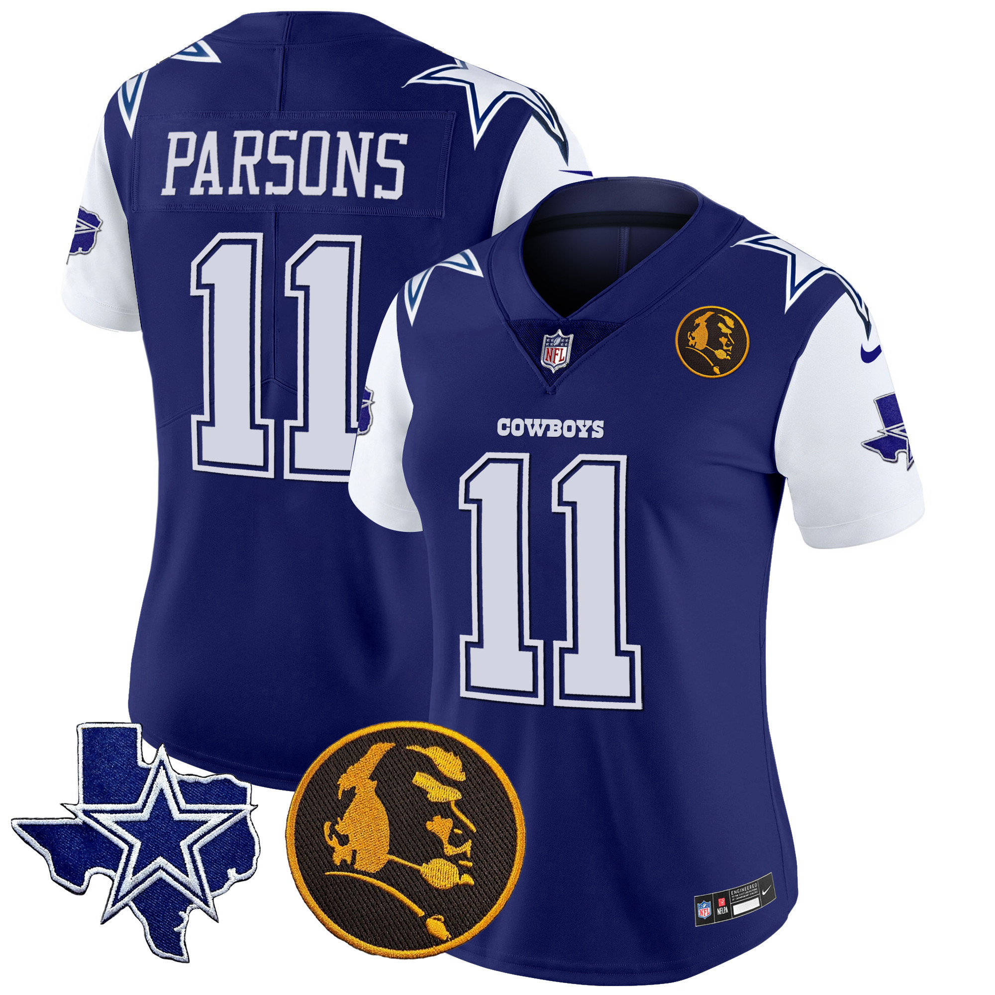Micah Parsons Women's Dallas Cowboys Texas & John Madden Patch Vapor Royal Jersey - All Stitched 