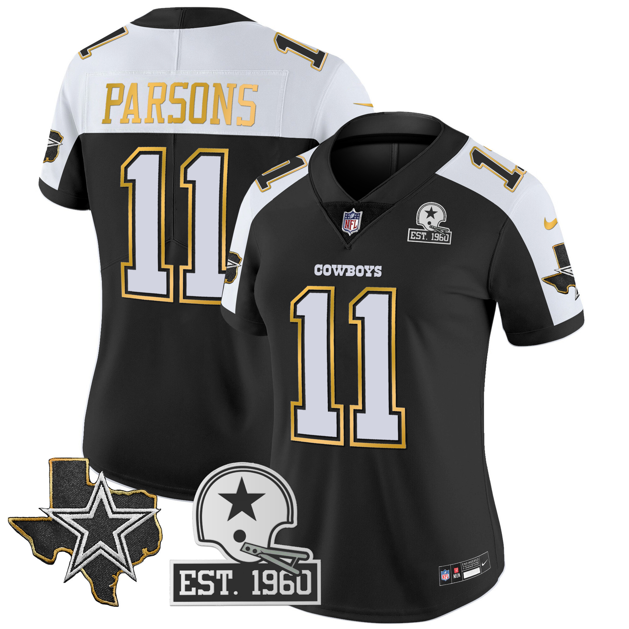 Micah Parsons Women's Dallas Cowboys Texas Patch Gold Trim Vapor Black Alternate Jersey - All Stitched 
