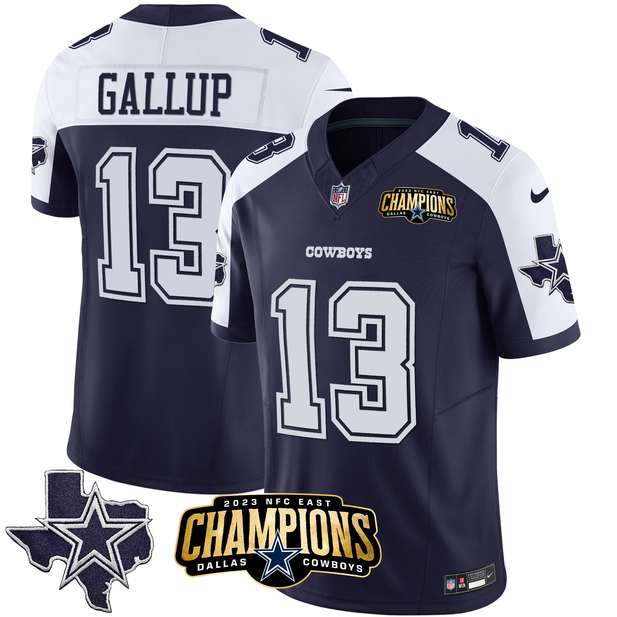 Michael Gallup Men's Dallas Cowboys 2023 NFC East Champions Patch Vapor Alternate Navy Jersey - All Stitched 