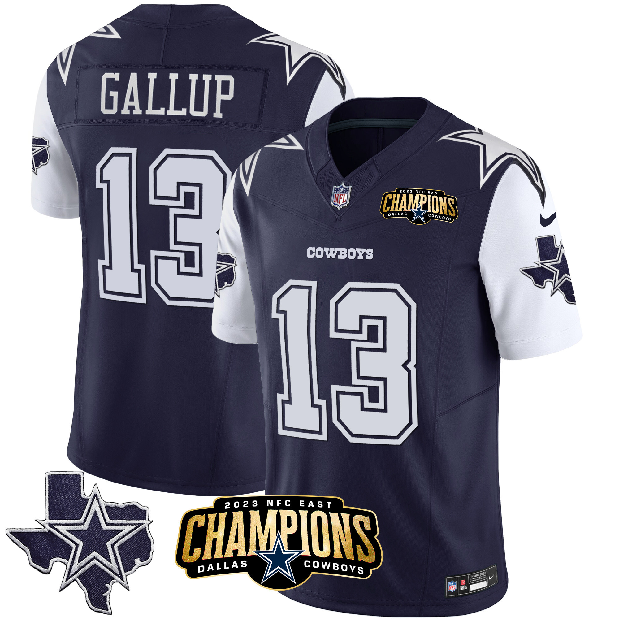 Michael Gallup Men's Dallas Cowboys 2023 NFC East Champions Patch Vapor Navy Jersey - All Stitched 