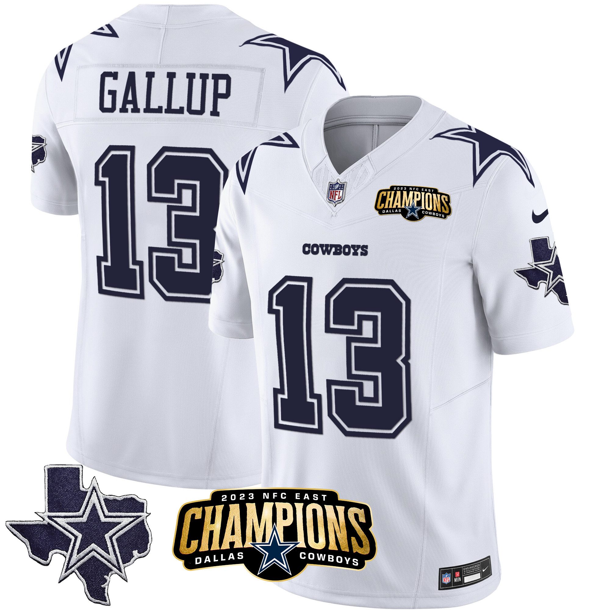 Michael Gallup Men's Dallas Cowboys 2023 NFC East Champions Patch Vapor White Jersey - All Stitched 