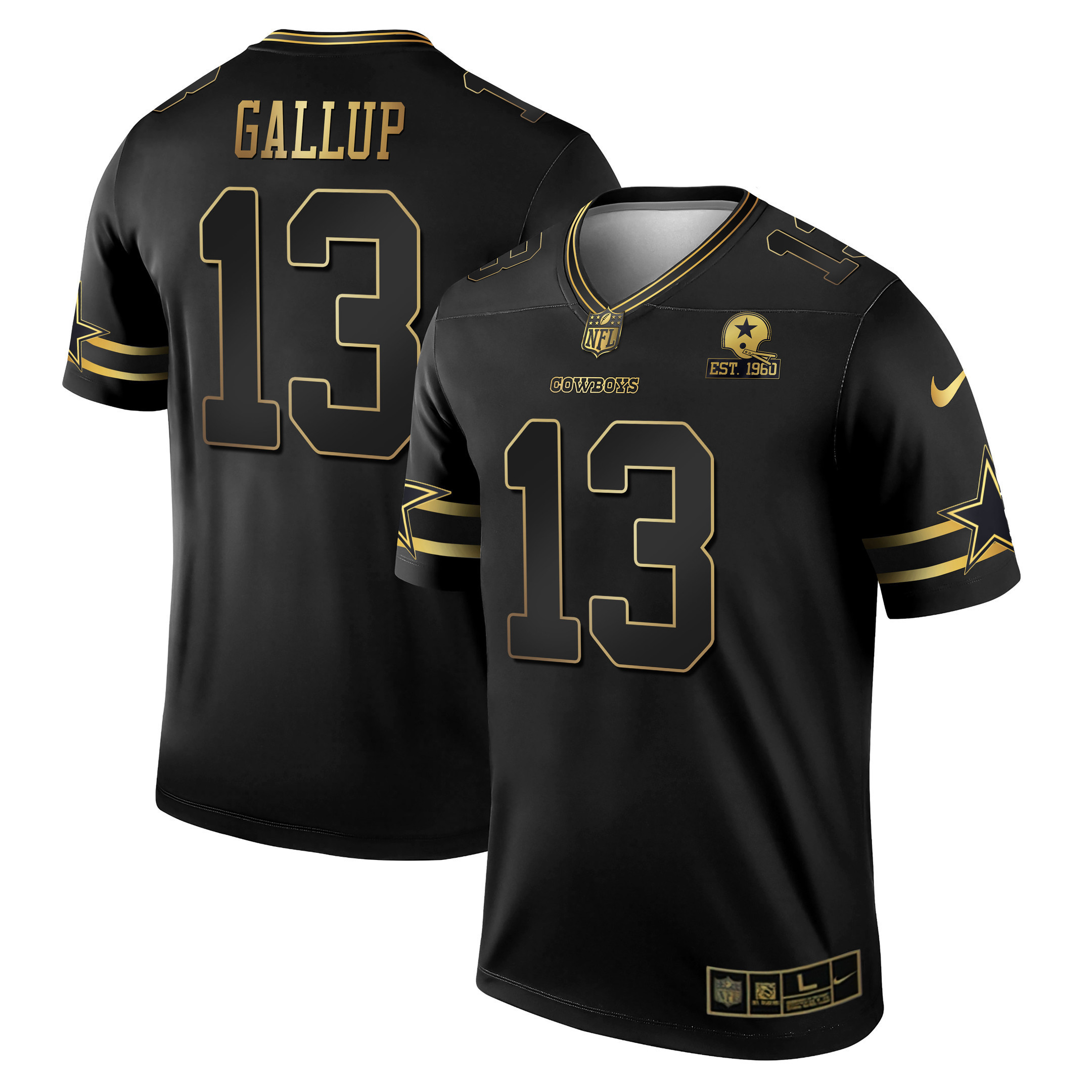 Michael Gallup Men's Dallas Cowboys Black & White Gold Game Team Est 1960 Patch Black Gold Jersey - All Stitched 
