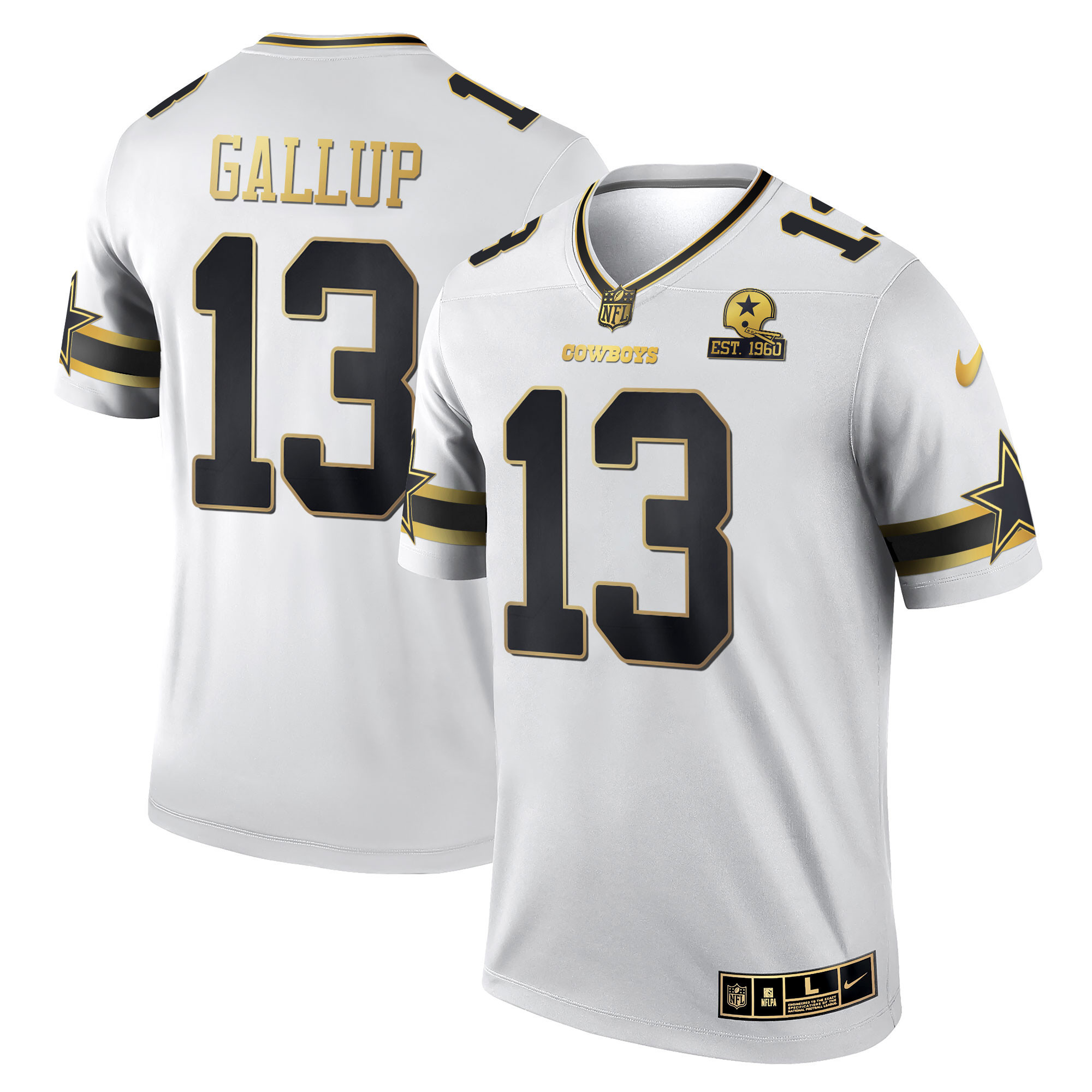 Michael Gallup Men's Dallas Cowboys Black & White Gold Game Team Est 1960 Patch White Gold Jersey - All Stitched 