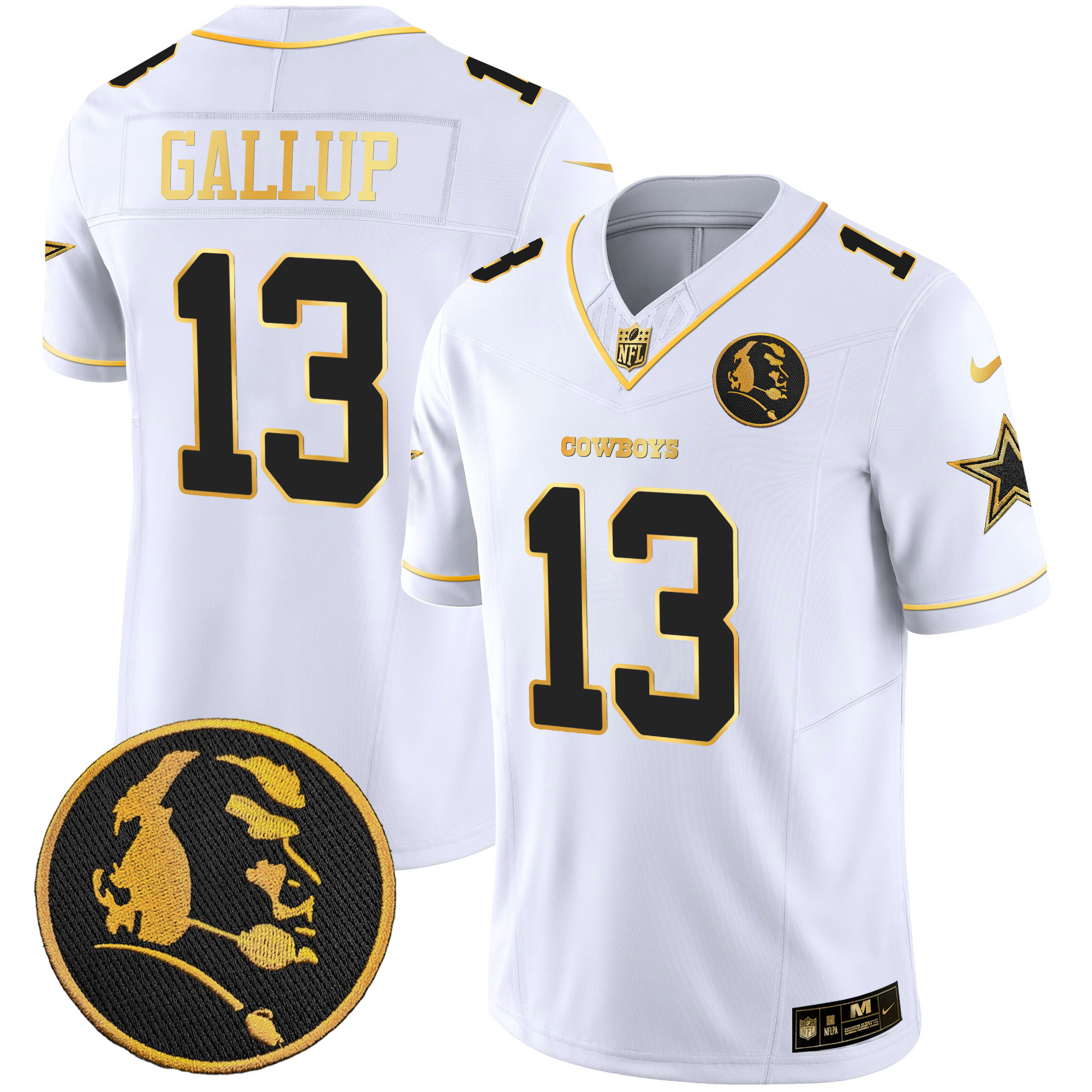 Michael Gallup Men's Dallas Cowboys John Madden Patch Gold Vapor White Gold Jersey - All Stitched 