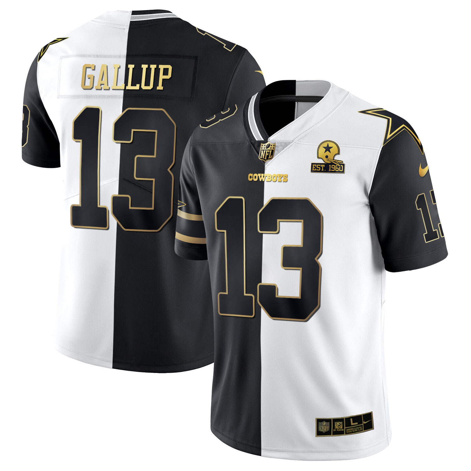Michael Gallup Men's Dallas Cowboys Split Est 1960 Patch Black White Gold Jersey - All Stitched 