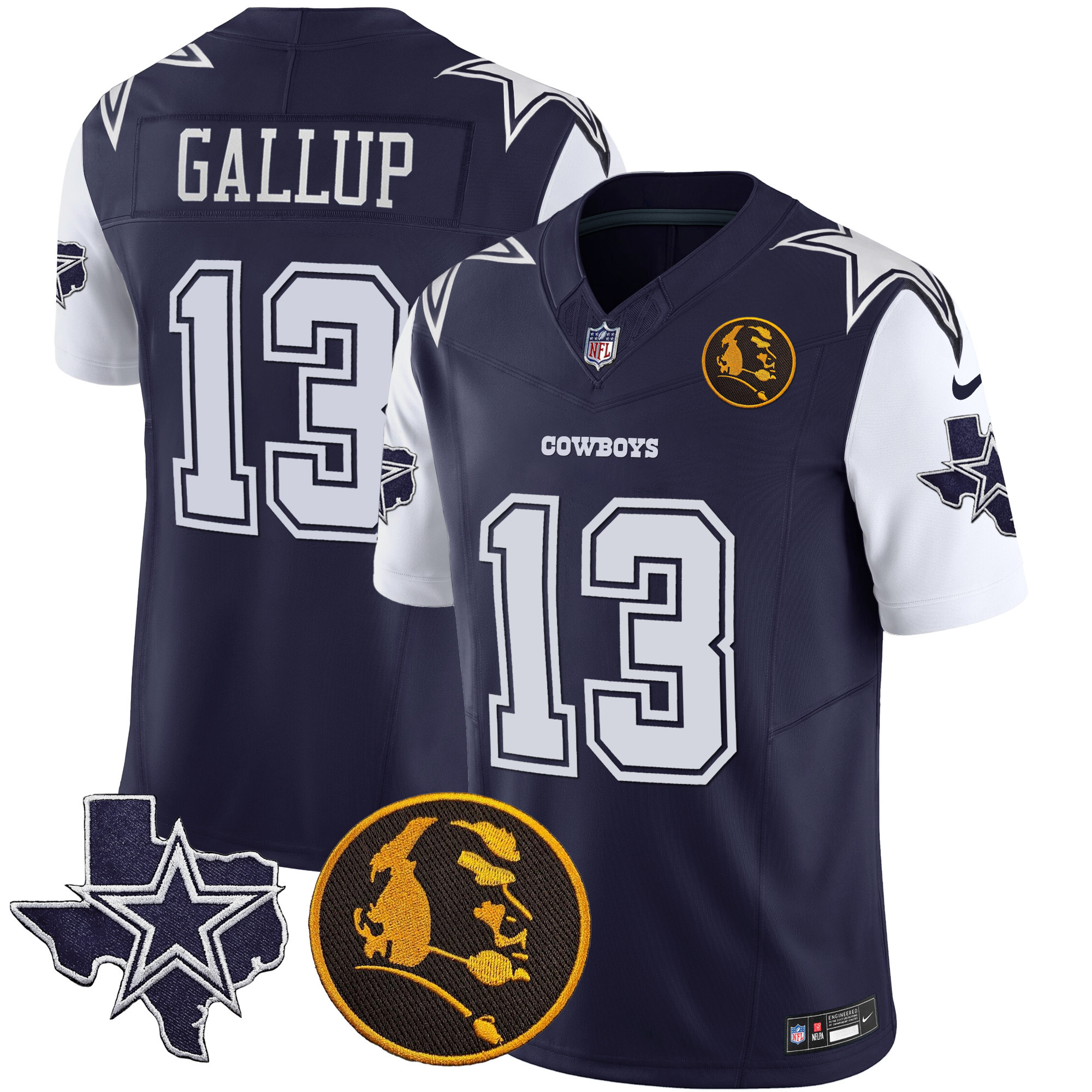 Michael Gallup Men's Dallas Cowboys Texas & John Madden Patch Vapor Navy Jersey - All Stitched 