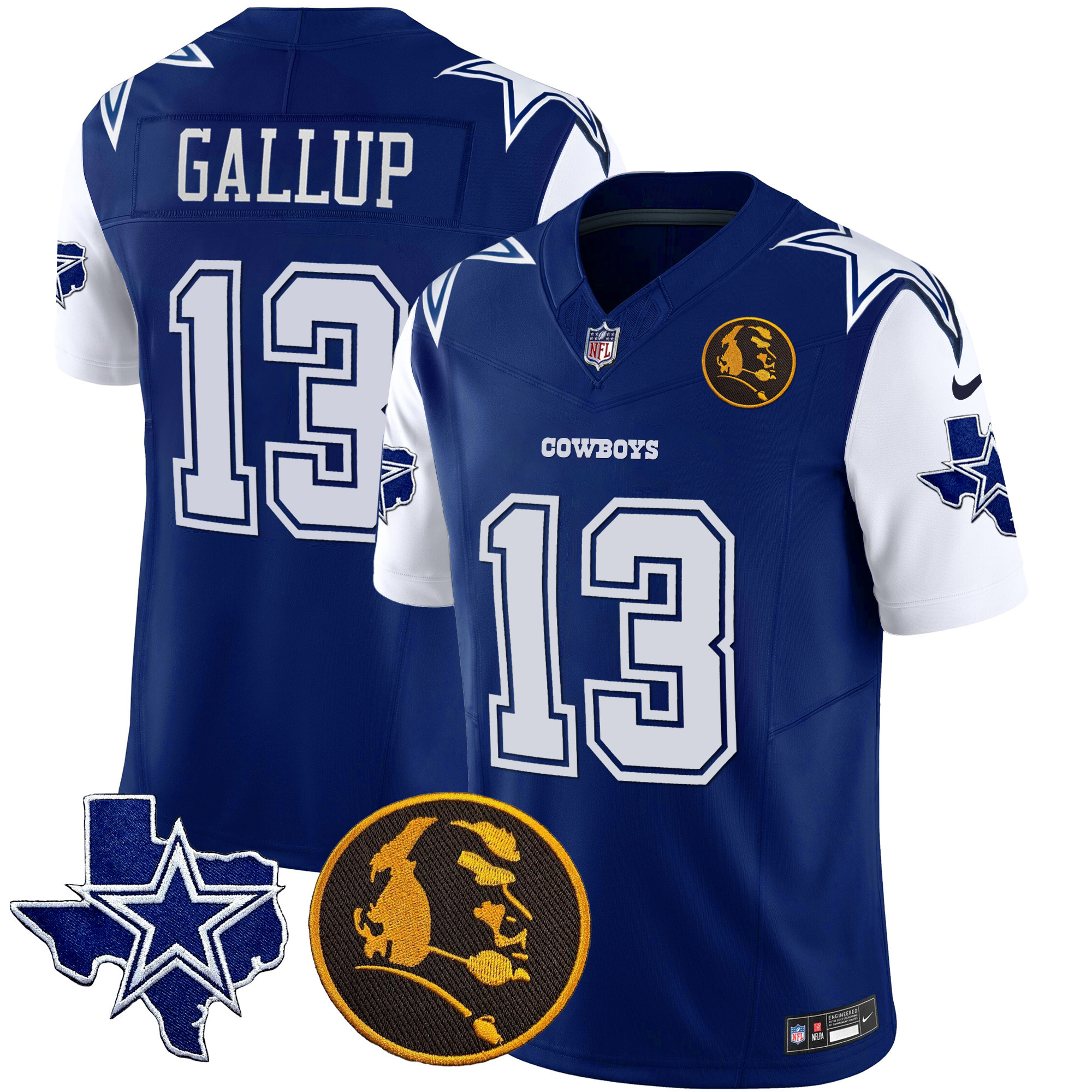 Michael Gallup Men's Dallas Cowboys Texas & John Madden Patch Vapor Royal Jersey - All Stitched 